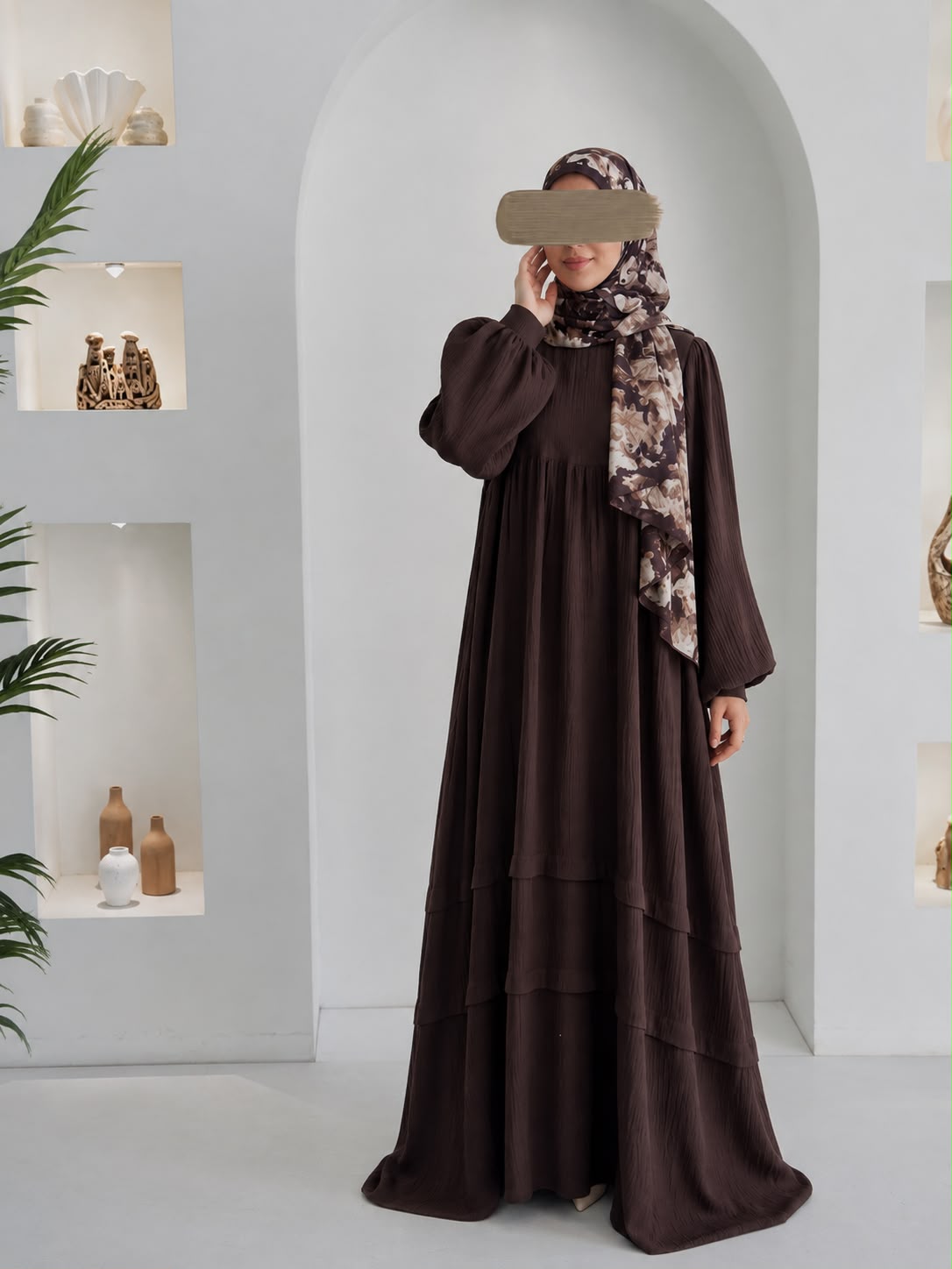 Muslin Farah Kahverengi+Şal ÖN SİPARİŞ ÜRÜNÜMÜZDÜR