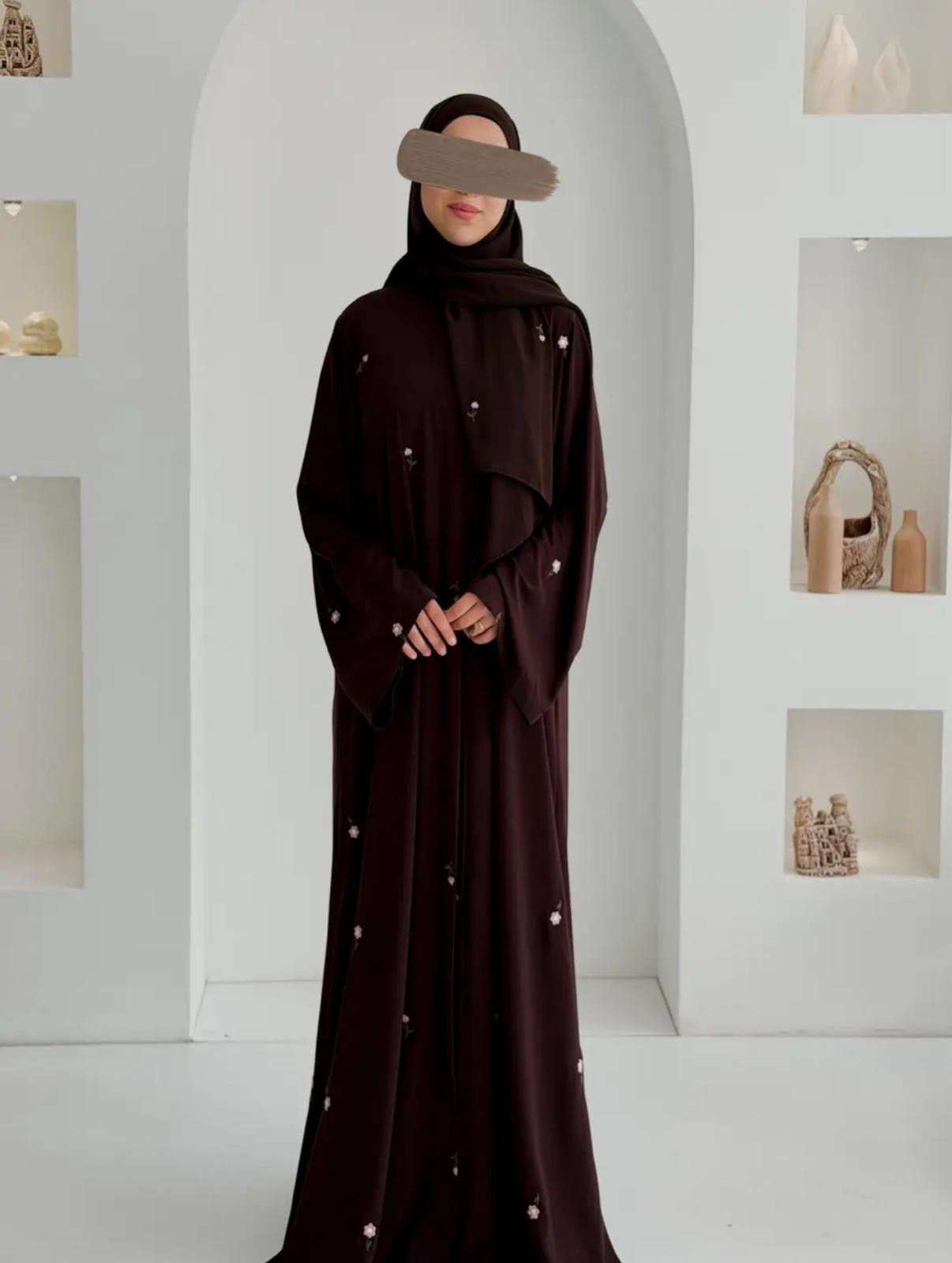 Gülce Nakışlı Abaya+Şal- Acı Kahve Lale ÖN SİPARİŞ ÜRÜNÜMÜZDÜR