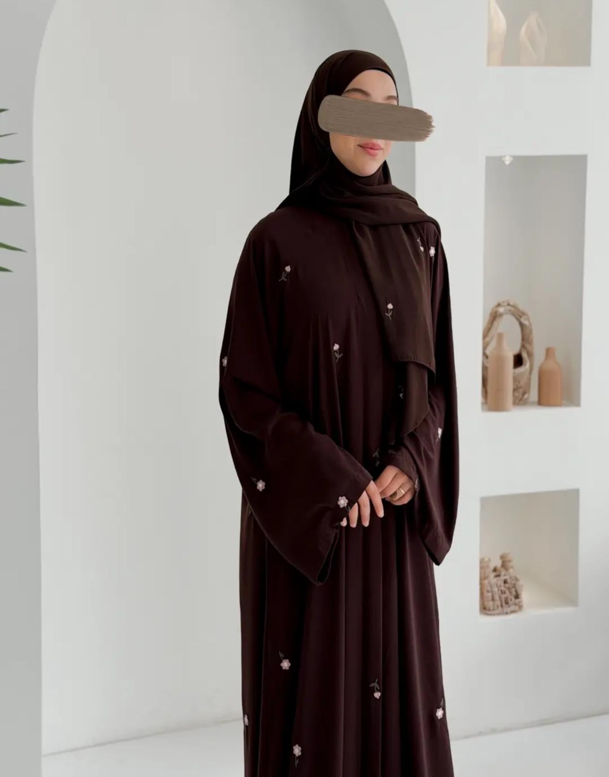 Gülce Nakışlı Abaya+Şal- Acı Kahve Lale ÖN SİPARİŞ ÜRÜNÜMÜZDÜR