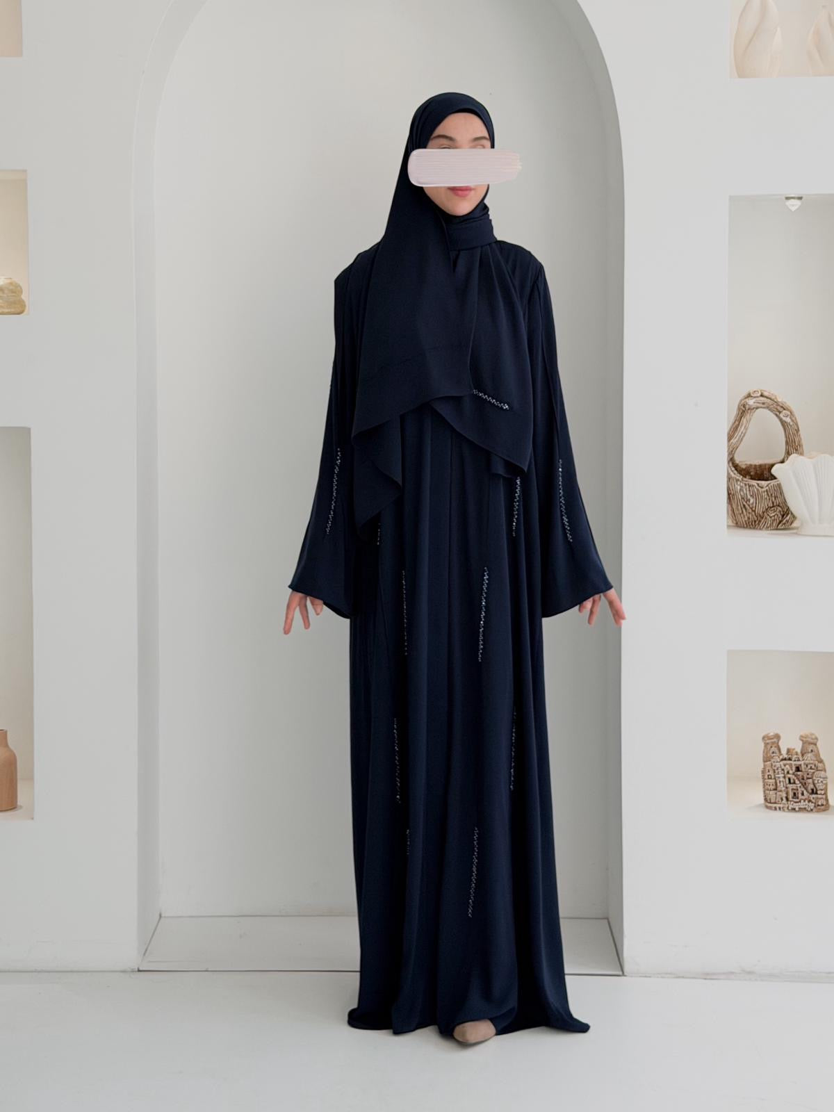 Başak Premium Abaya Takım-Lacivert