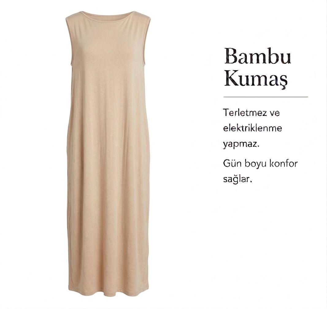 Bambu Sifir Kol Uzun Kombinazon-Bej