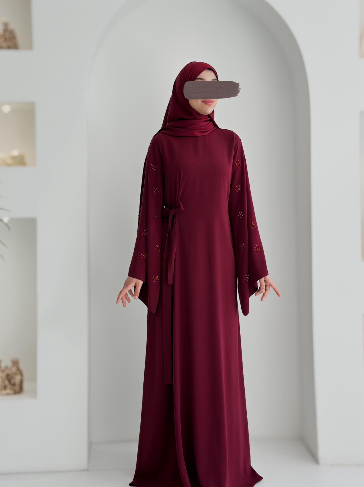 Beliz Papatya Taşlı Bordo+Şal