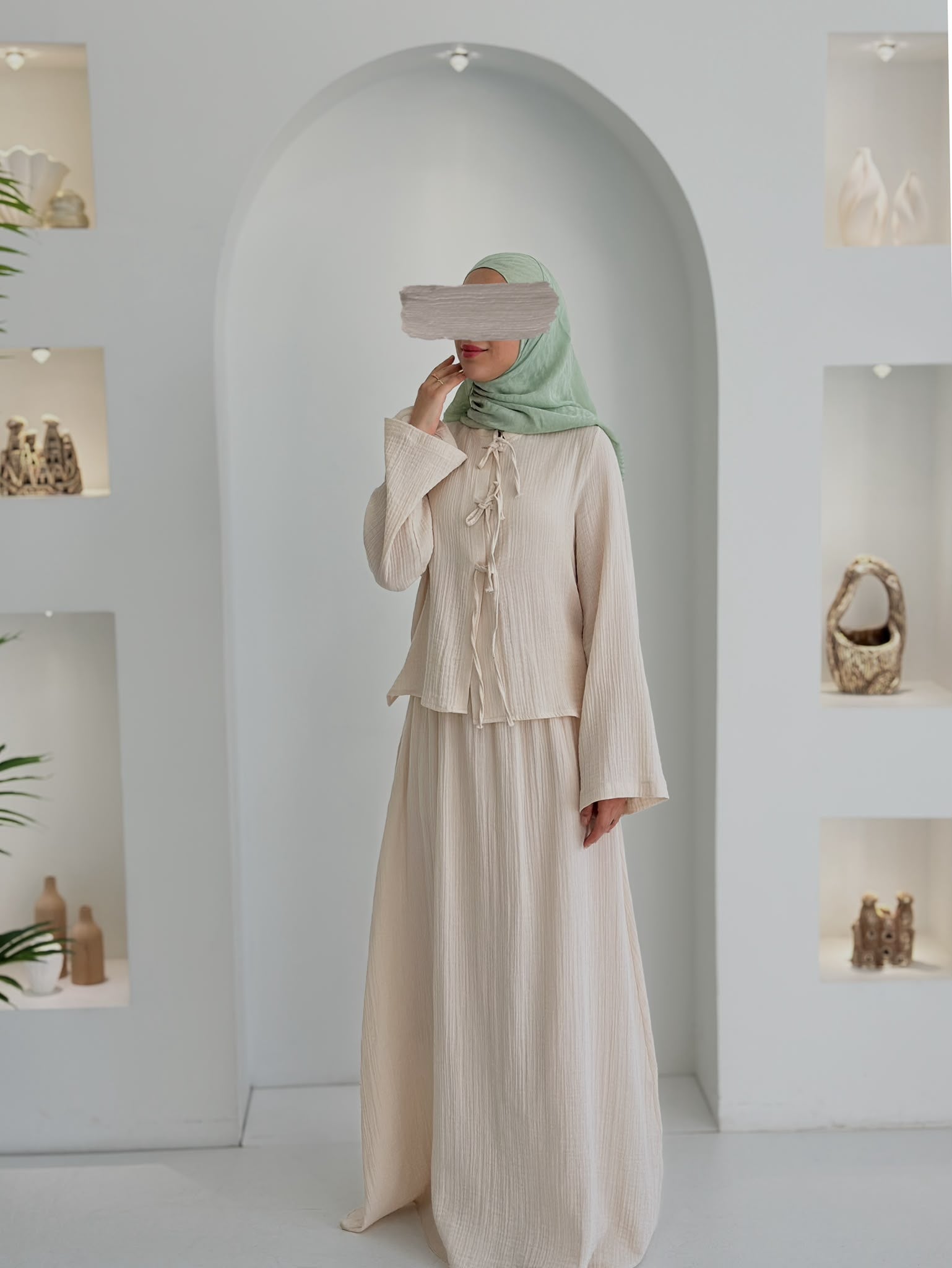 Muslin Etek Takım Ekru Şalsız