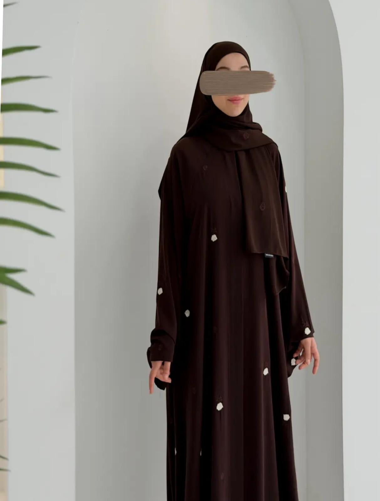 Gülce Nakışlı Abaya+Şal- Acı kahve Gül ÖN SİPARİŞ ÜRÜNÜMÜZDÜR