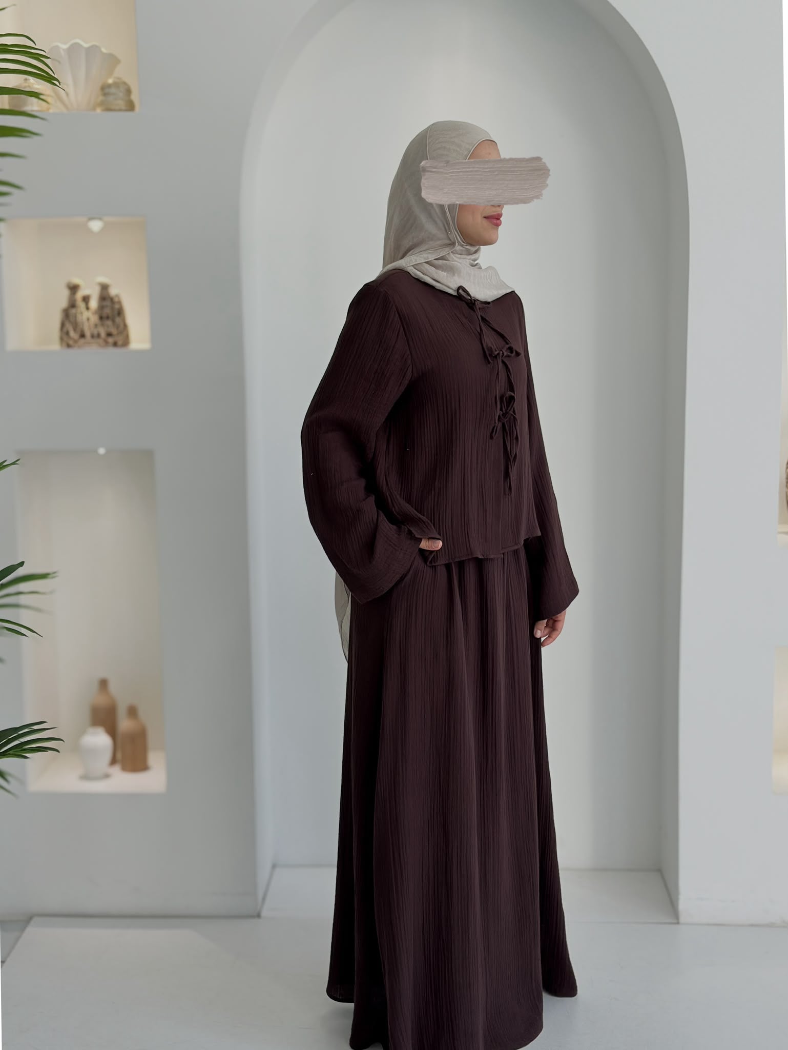 Muslin Etek Takım Acı Kahve Şalsız