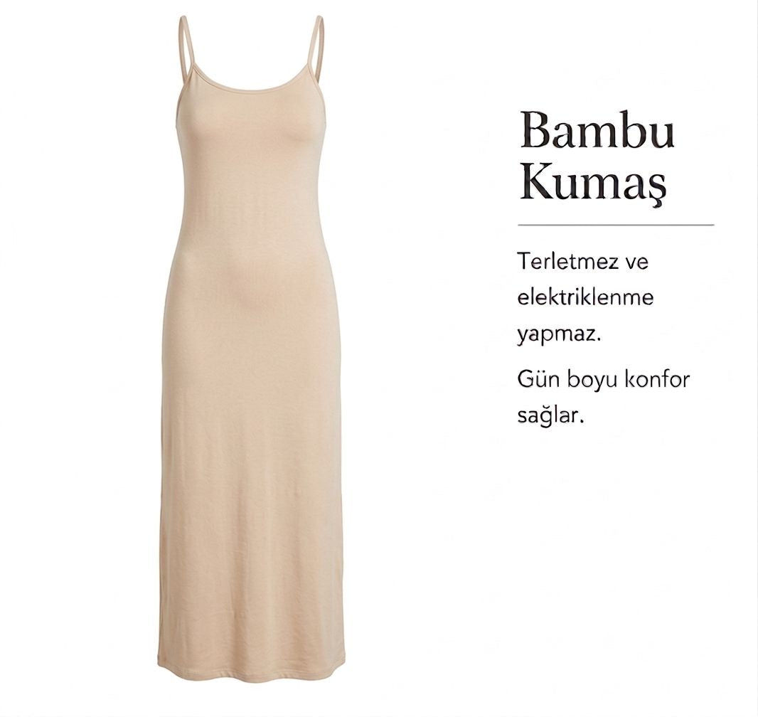 Bambu Ayar Askili Uzun Kombinazon -Bej ÖN SİPARİŞ ÜRÜNÜMÜZDÜR