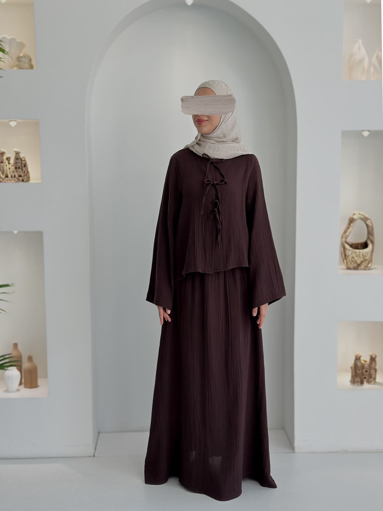 Muslin Etek Takım Acı Kahve Şalsız
