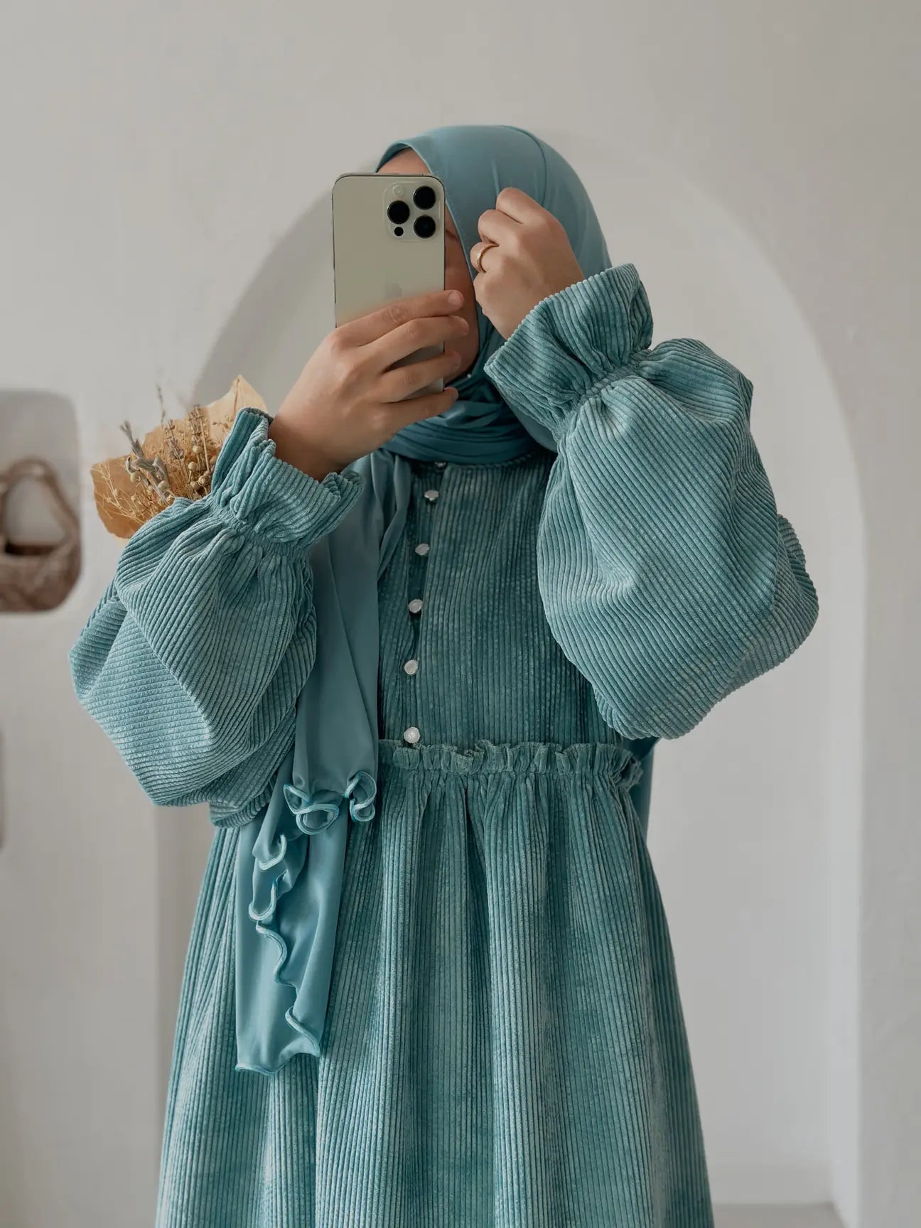 Fitilli İncili Kadife Bebe Mavi