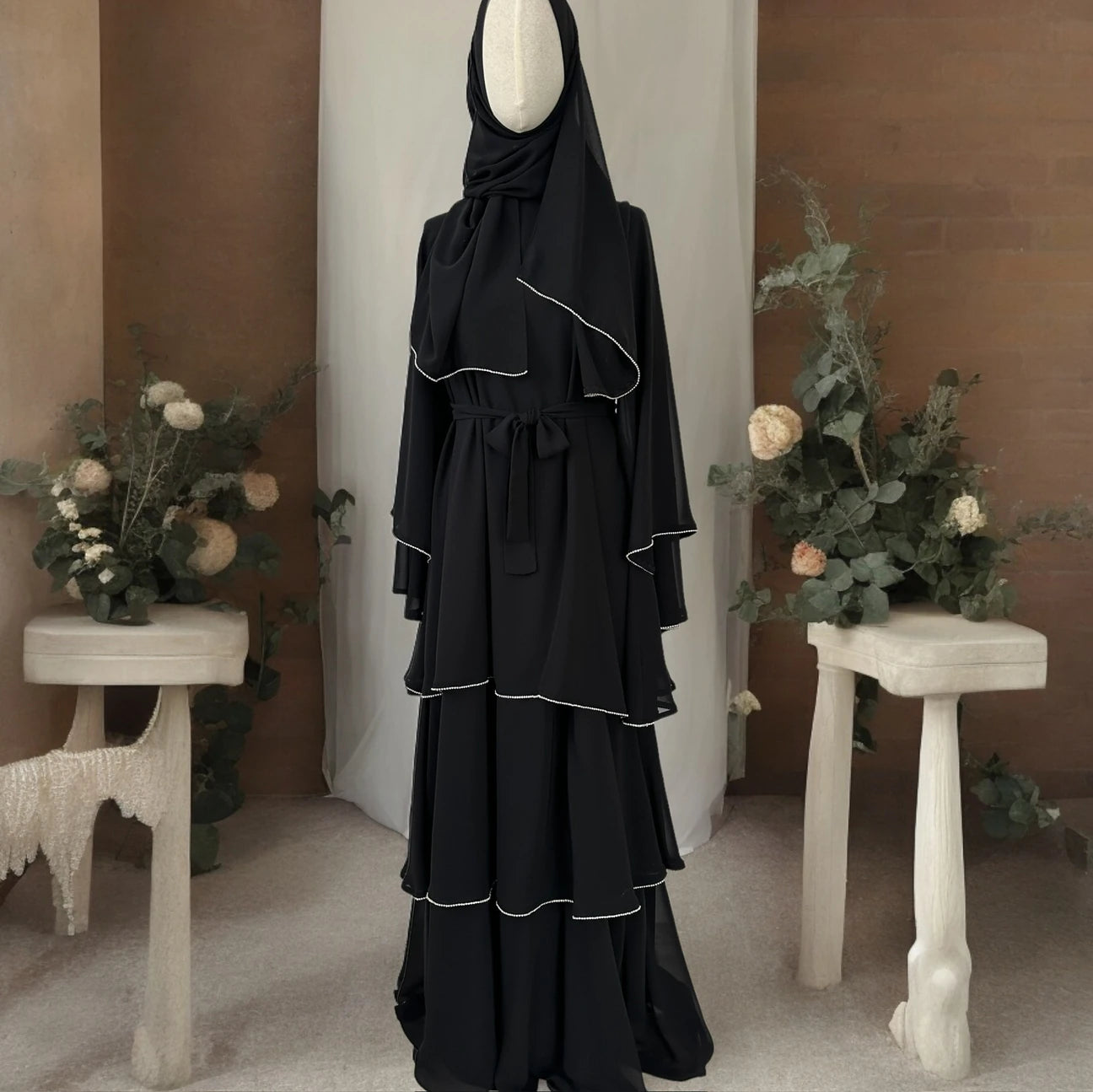 Prenses Taşlı Şifon Siyah