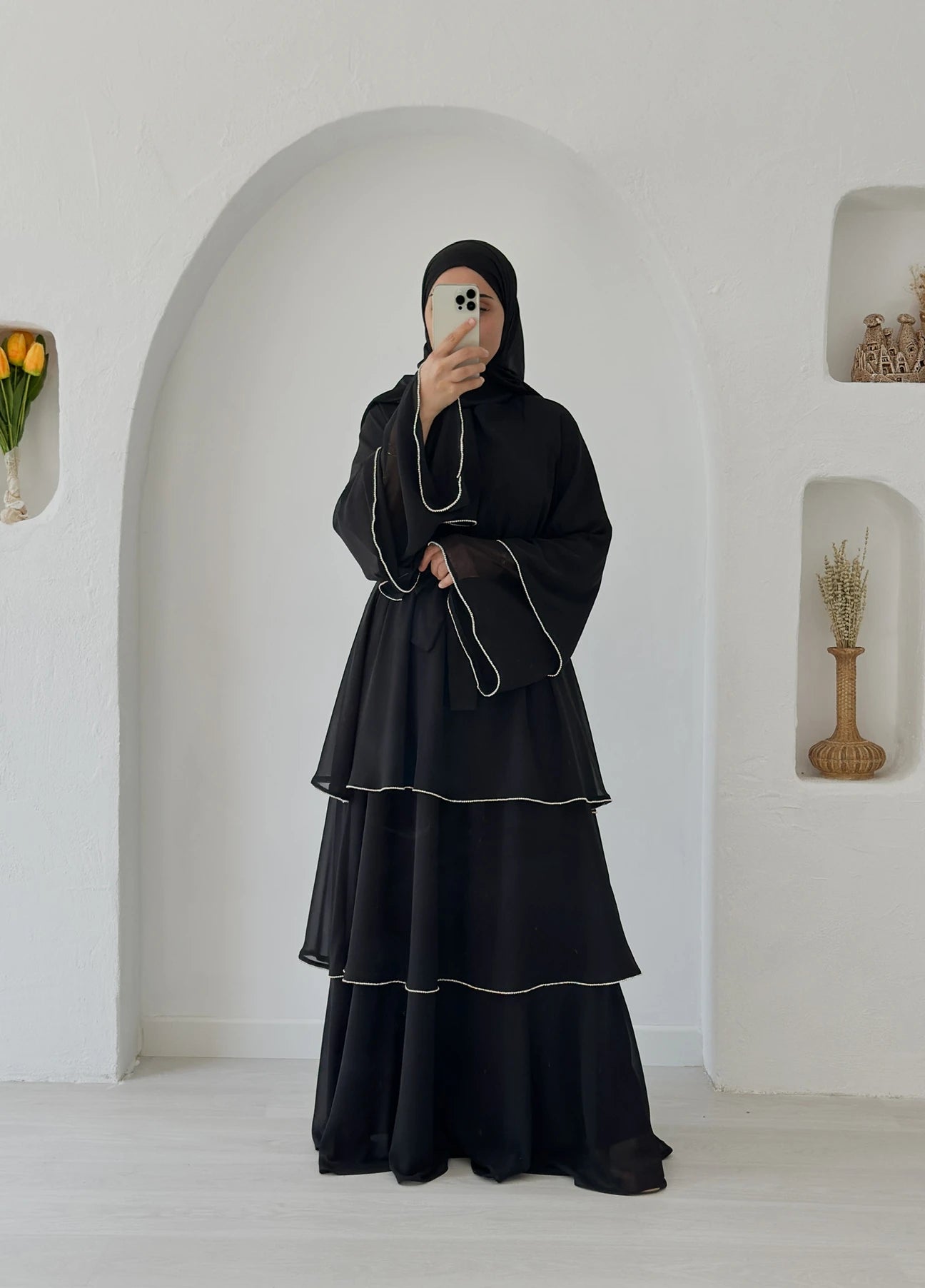 Prenses Taşlı Şifon Siyah