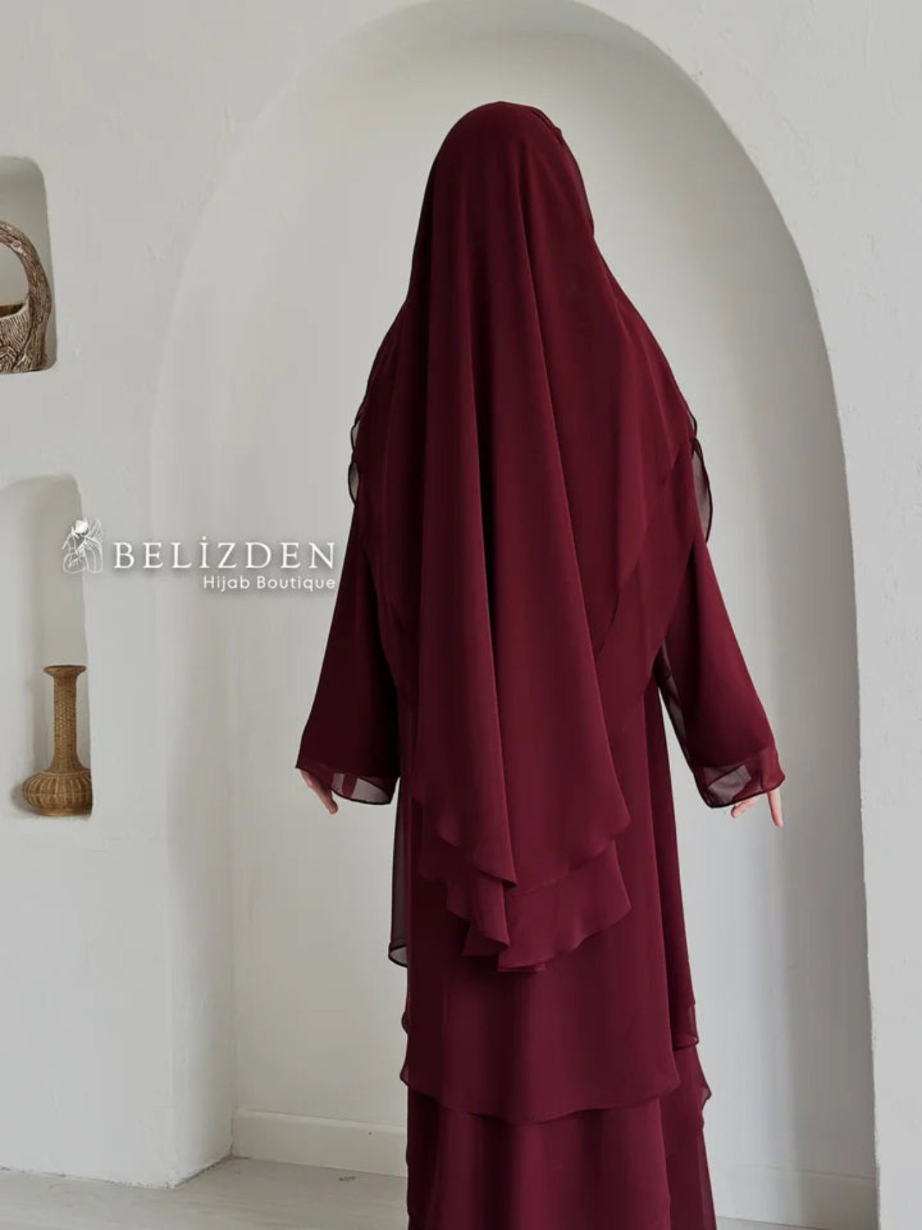 Efsun Şallı Şifon Püsküllü Ferace Bordo