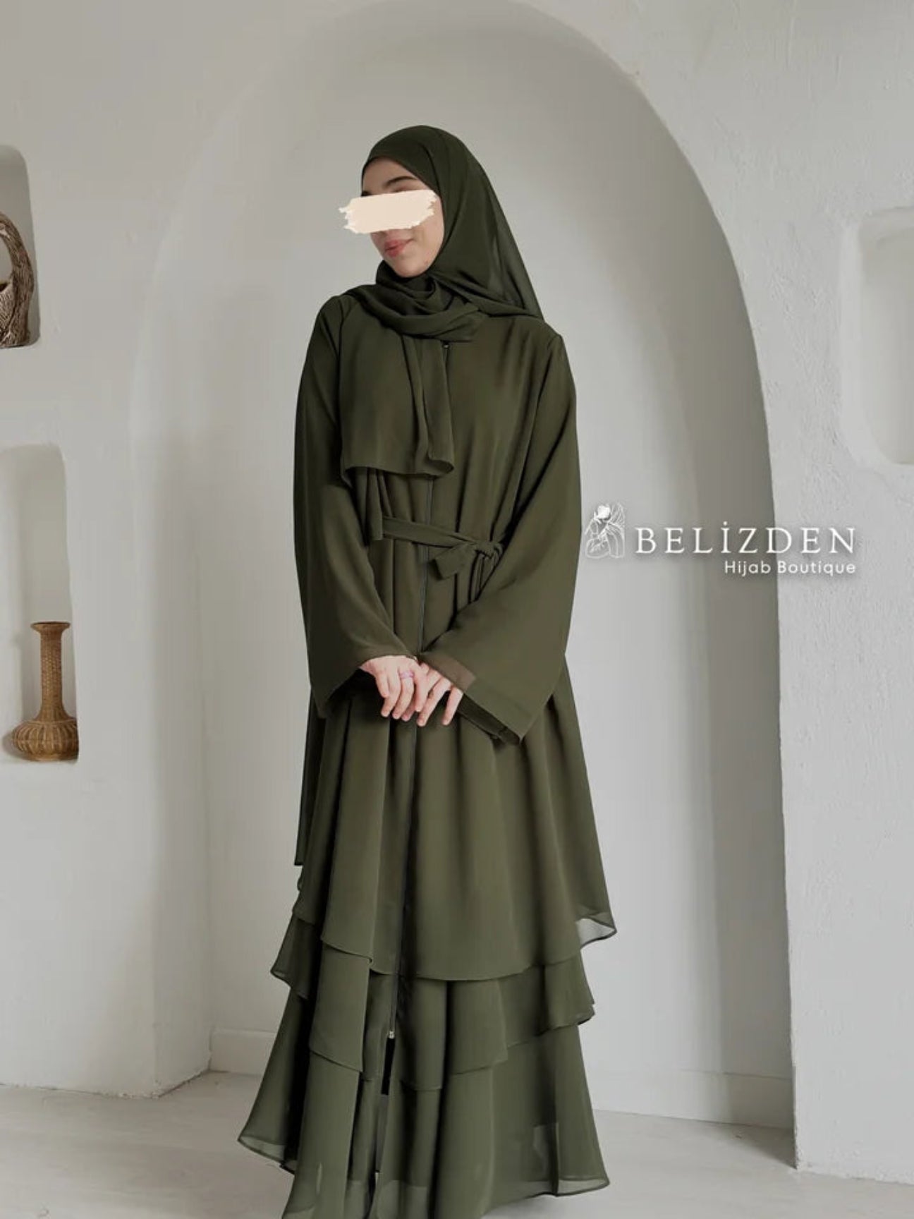 Efsun Şallı Şifon Püsküllü Ferace Haki