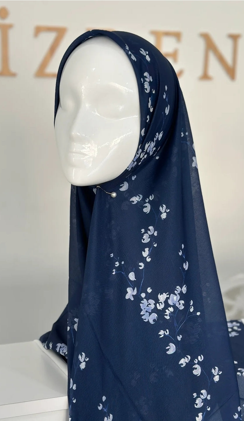 140x140 Eşarp Lacivert Çiçek