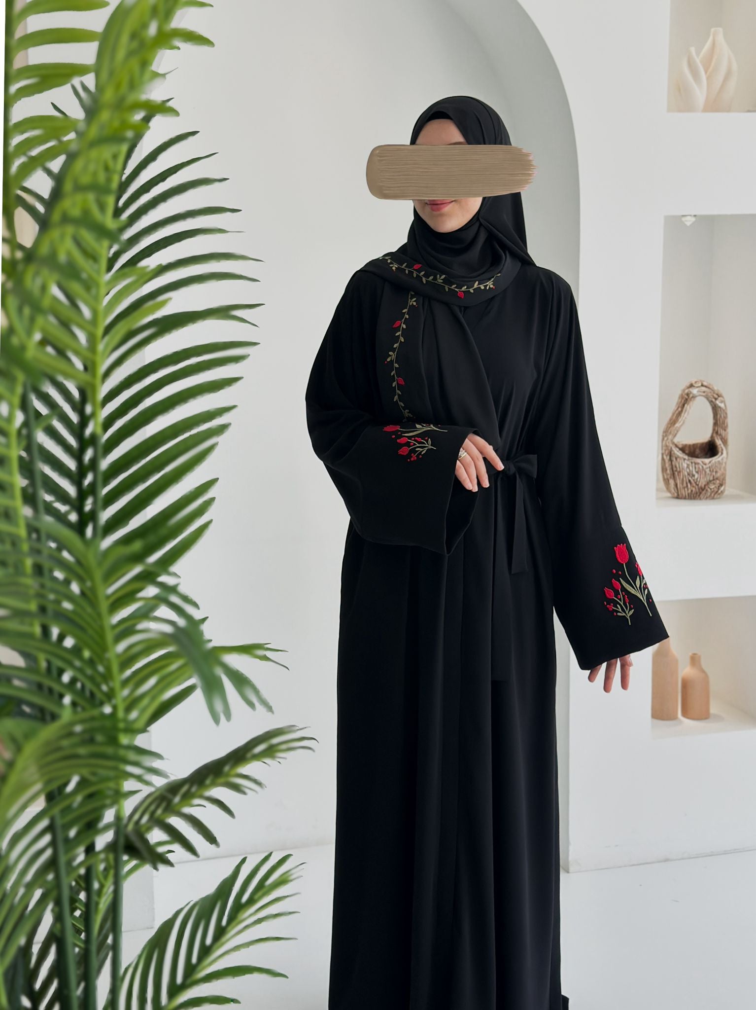 Lale Nakışlı Abaya +Şal Kırmızı Lale ÖN SİPARİŞ ÜRÜNÜMÜZDÜR