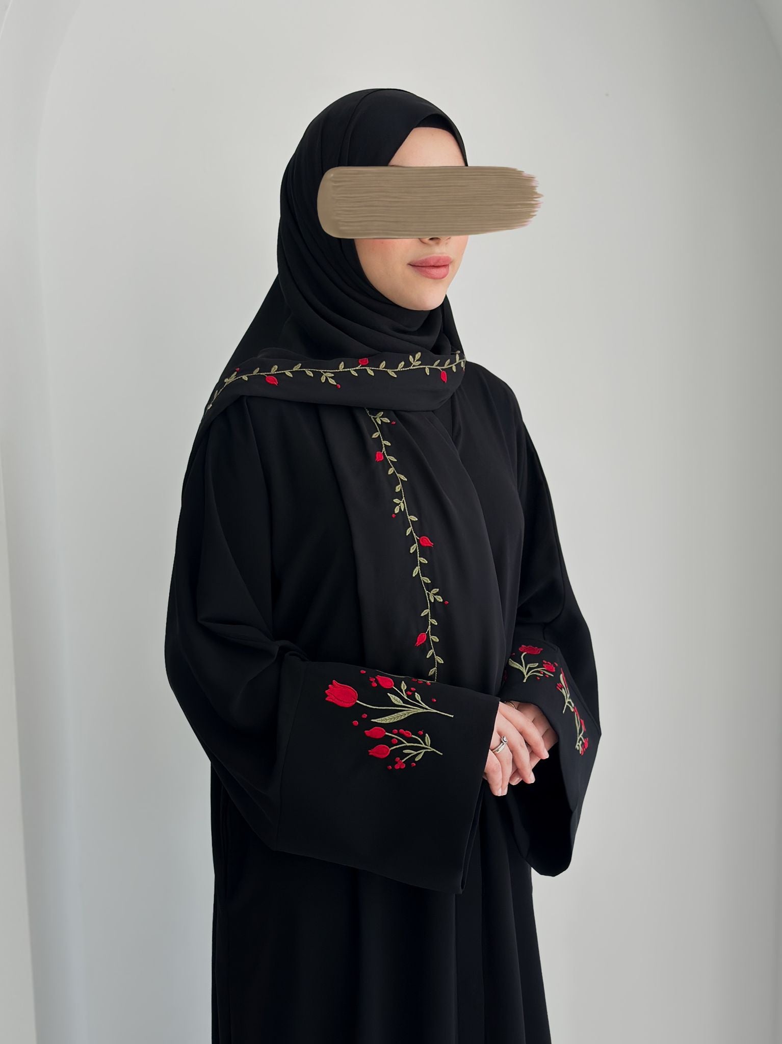 Lale Nakışlı Abaya +Şal Kırmızı Lale ÖN SİPARİŞ ÜRÜNÜMÜZDÜR