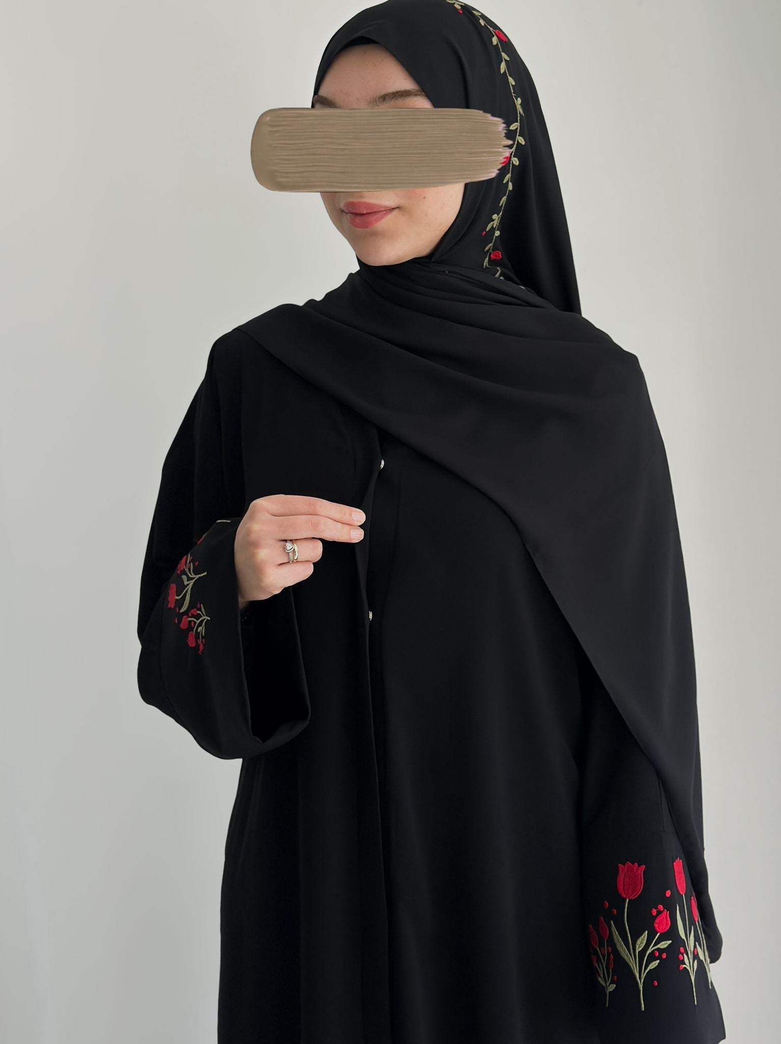 Lale Nakışlı Abaya +Şal Kırmızı Lale ÖN SİPARİŞ ÜRÜNÜMÜZDÜR