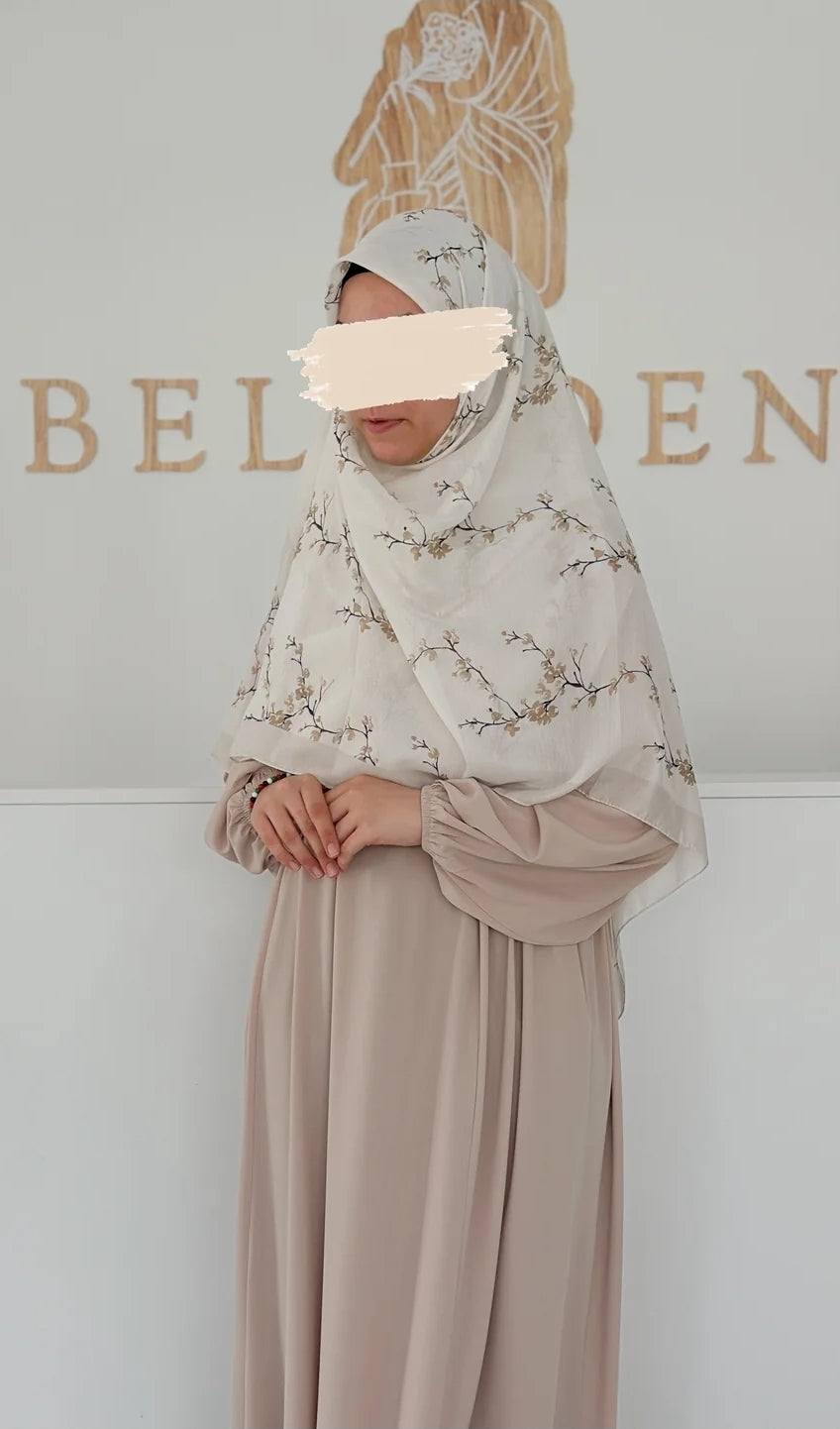 140×140 Desenli Eşarp Bej Hardal