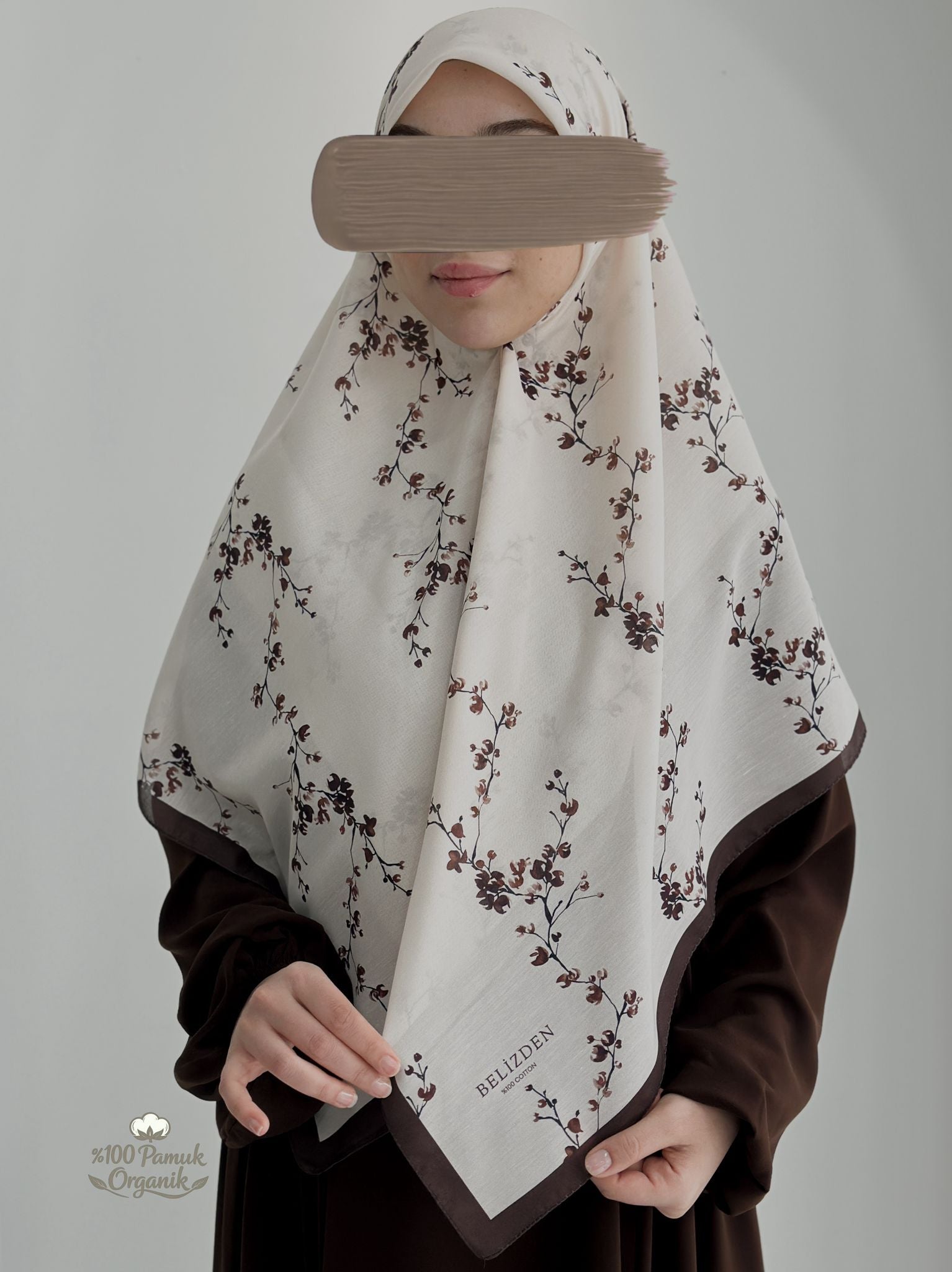 Tomurcuk Desen Organik Eşarp Kahverengi ÖN SİPARİŞ ÜRÜNÜMÜZDÜR