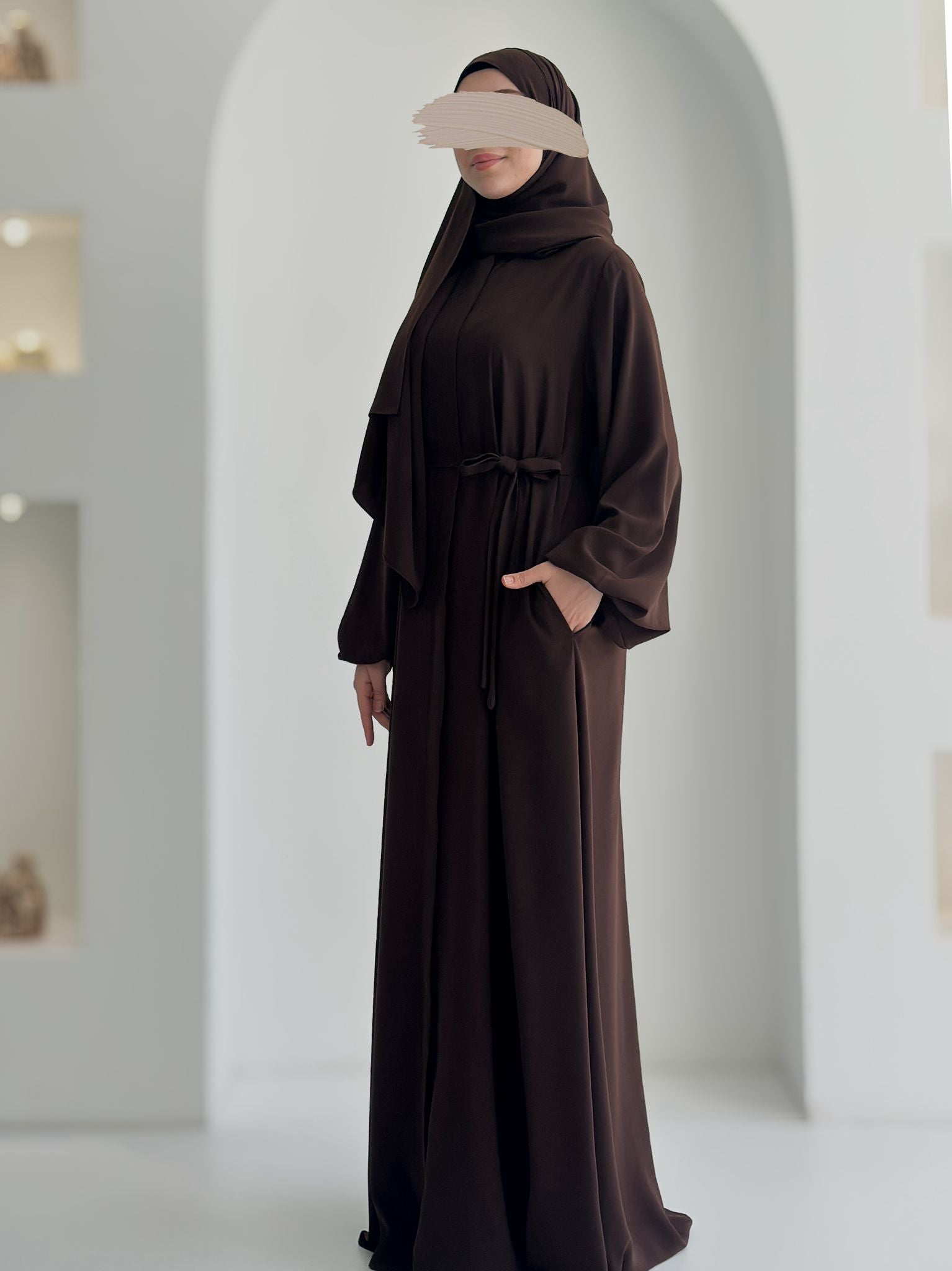 Balon Kol Ferace+Şal Kahverengi