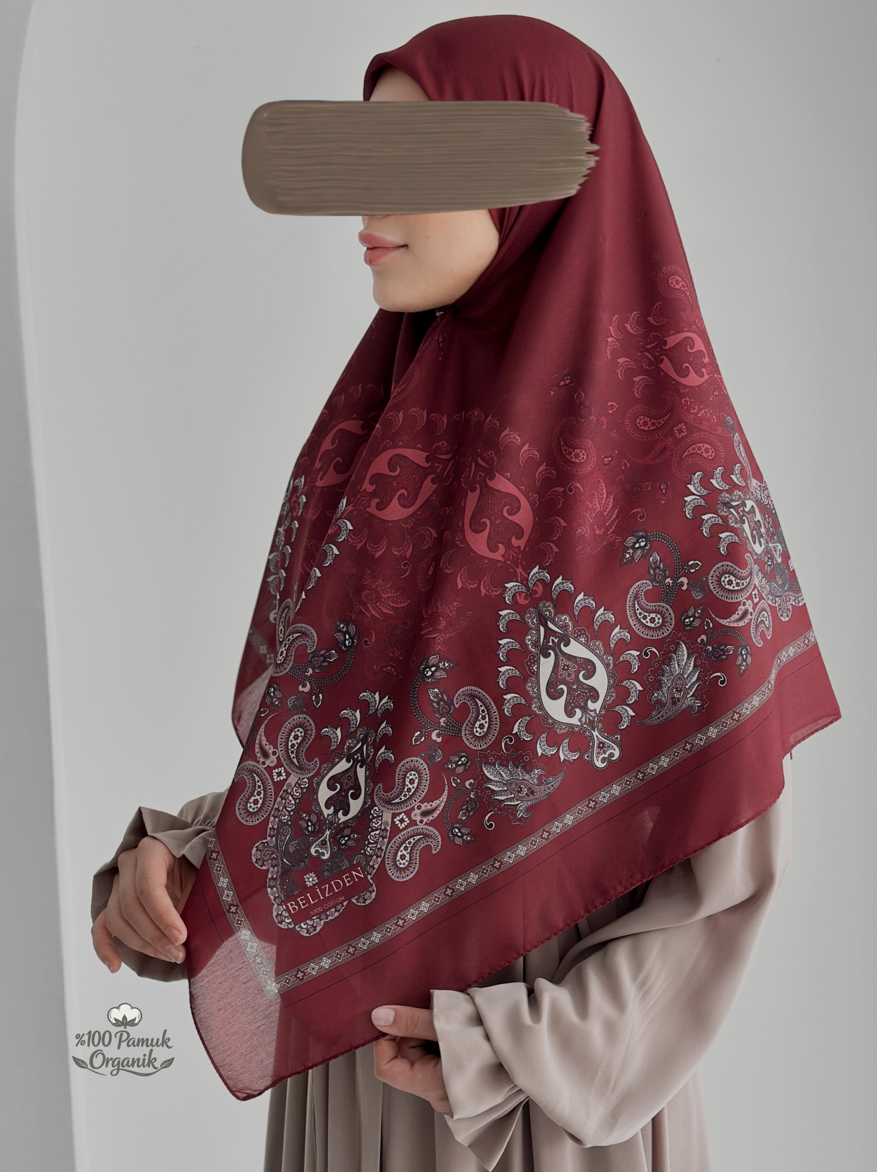Etnik Desen Organik Eşarp Bordo