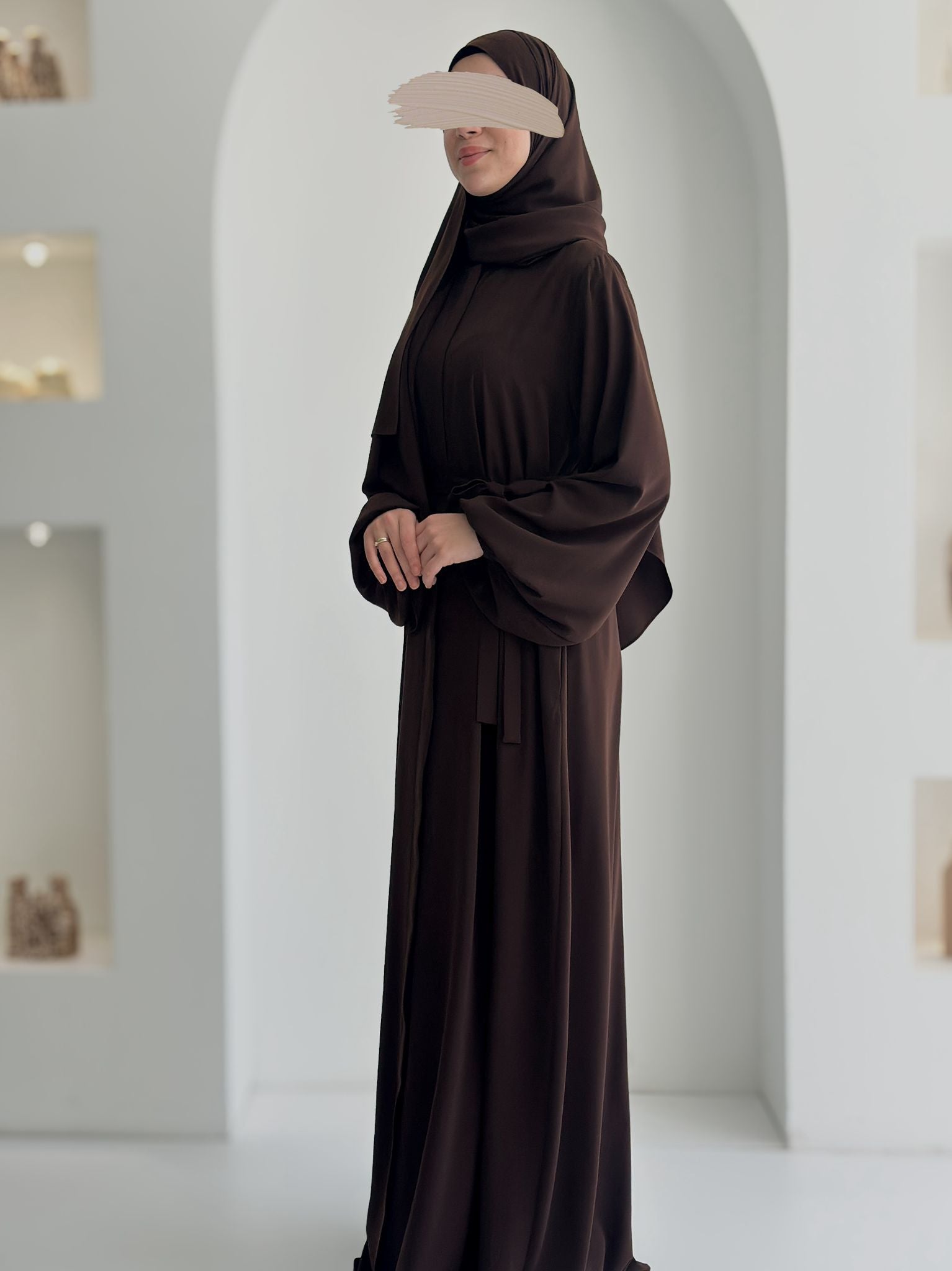 Balon Kol Ferace+Şal Kahverengi