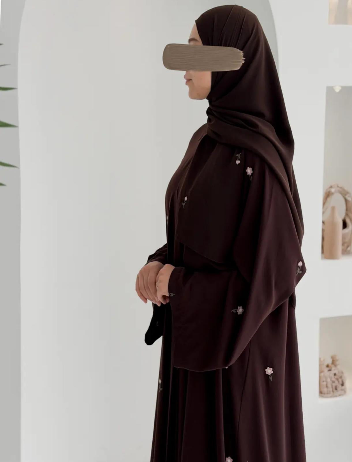 Gülce Nakışlı Abaya+Şal- Acı Kahve Lale ÖN SİPARİŞ ÜRÜNÜMÜZDÜR