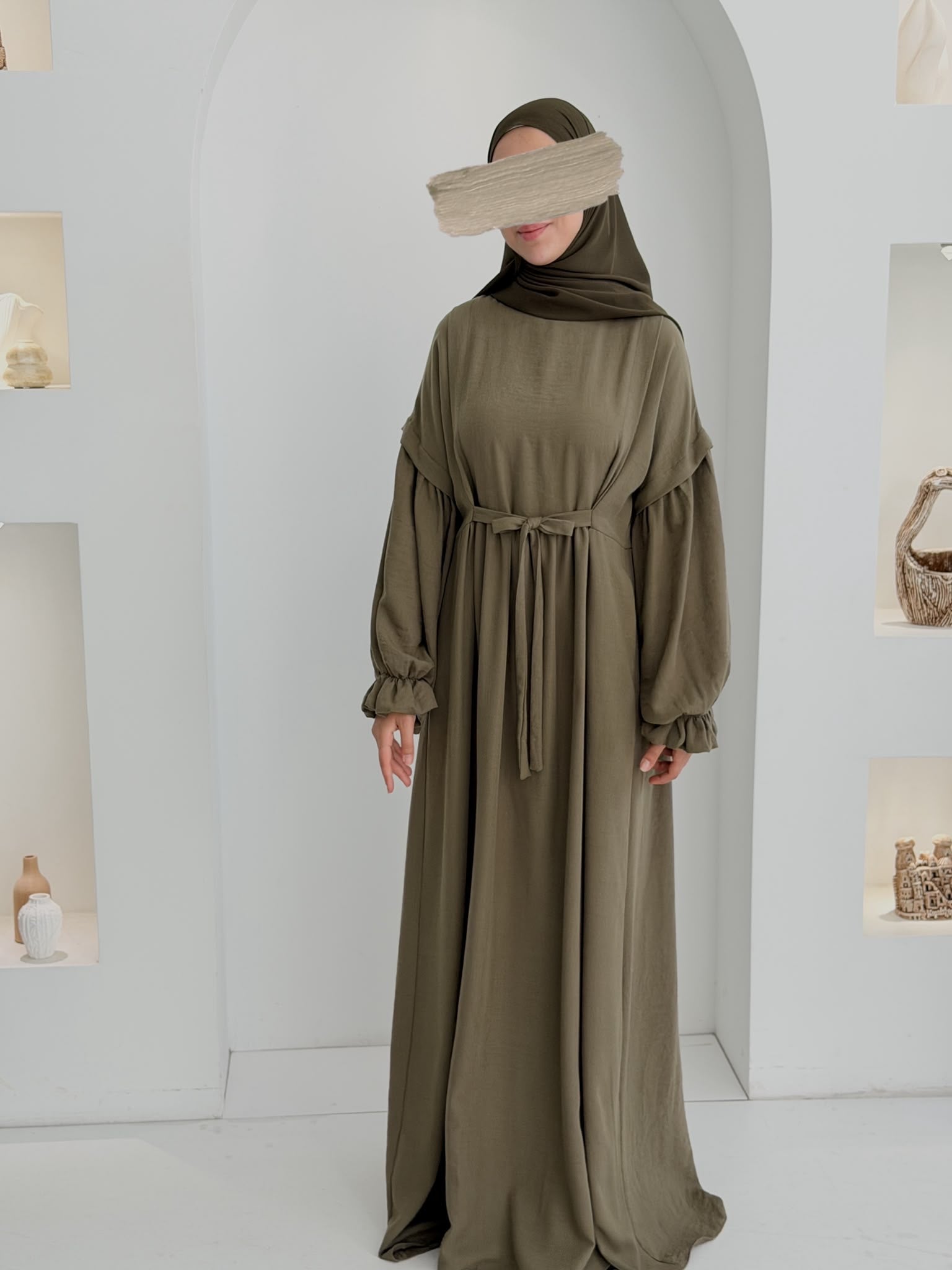 Keten Vintage Elbise Haki ÖN SİPARİŞ ÜRÜNÜMÜZDÜR