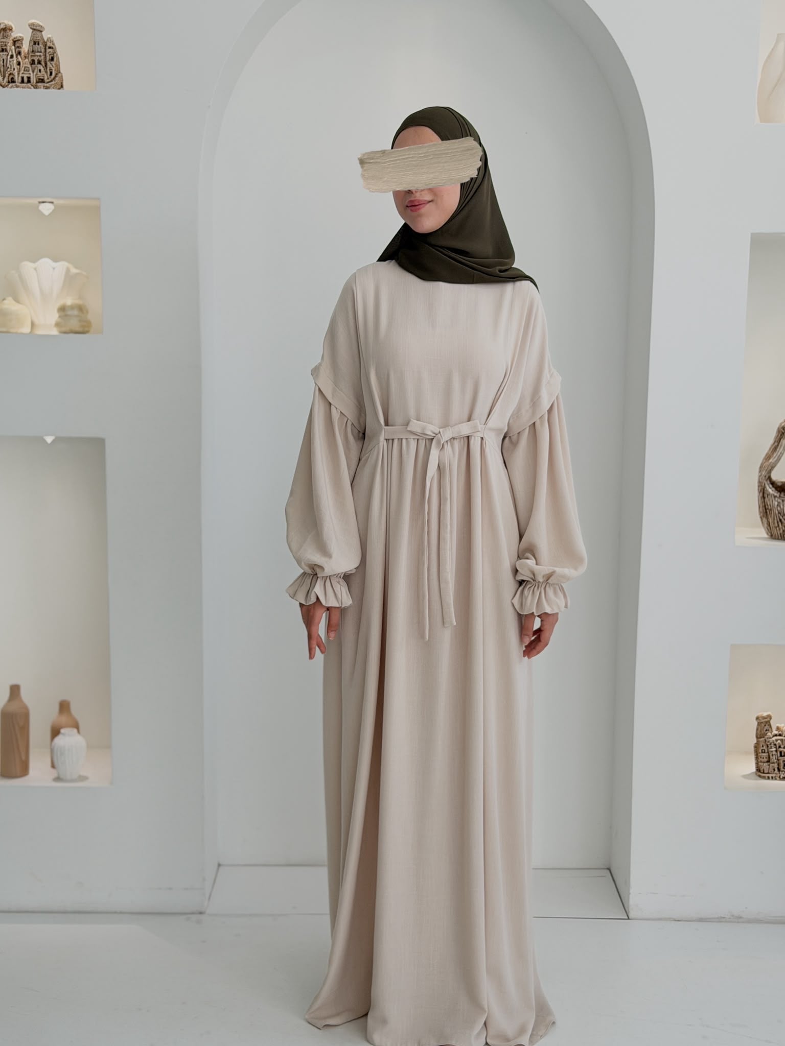 Keten Vintage Elbise Bej ÖN SİPARİŞ ÜRÜNÜMÜZDÜR