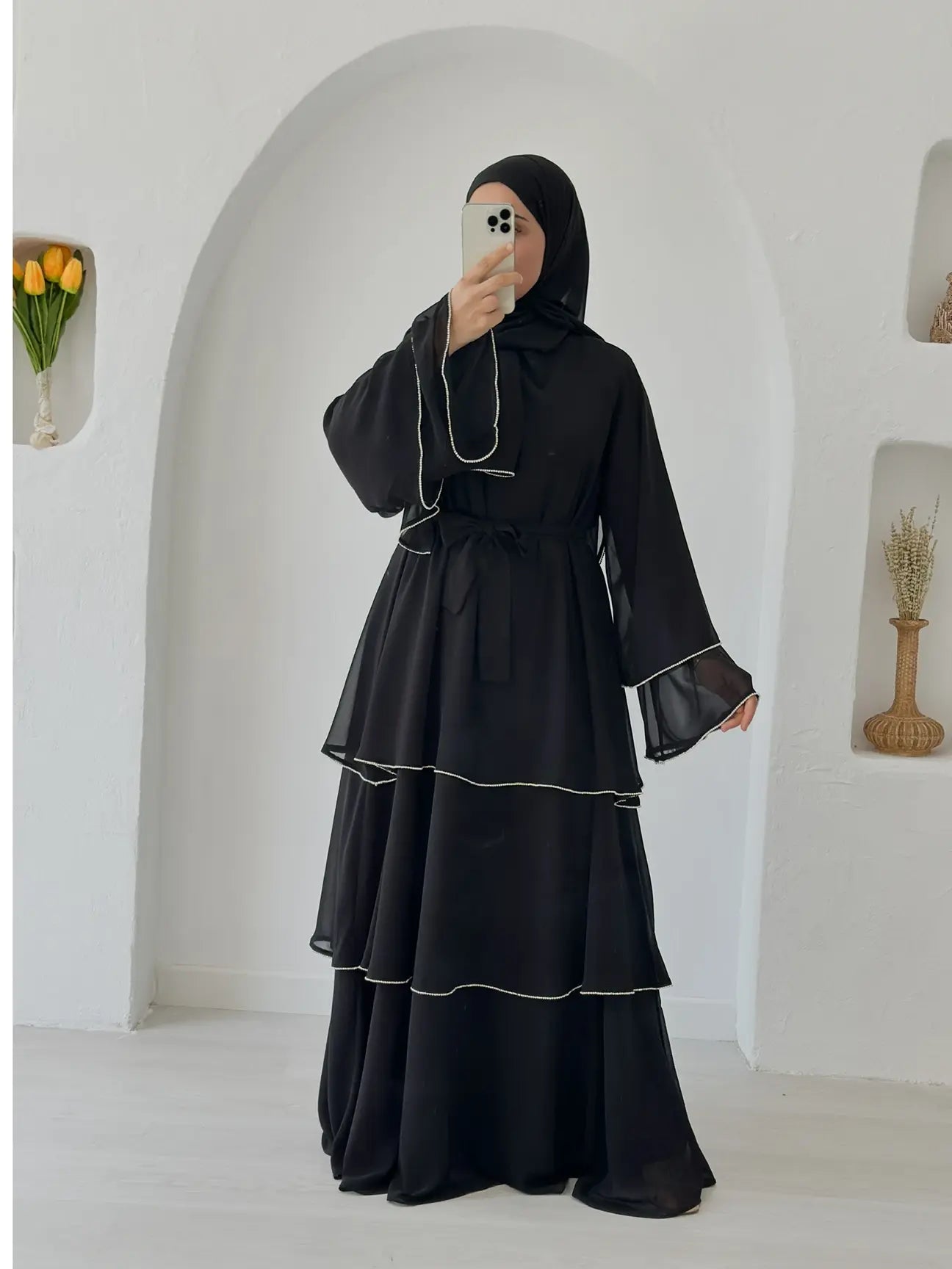 Prenses Taşlı Şifon Siyah
