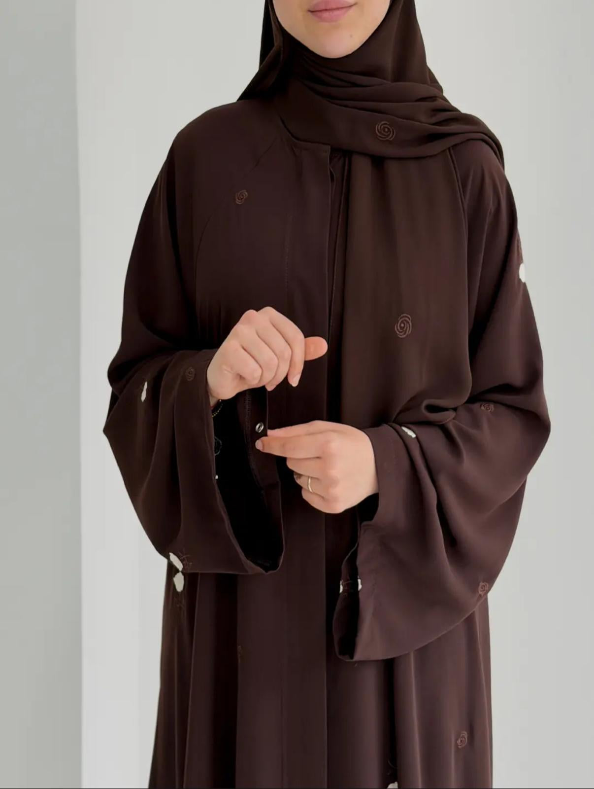 Gülce Nakışlı Abaya+Şal- Acı kahve Gül ÖN SİPARİŞ ÜRÜNÜMÜZDÜR