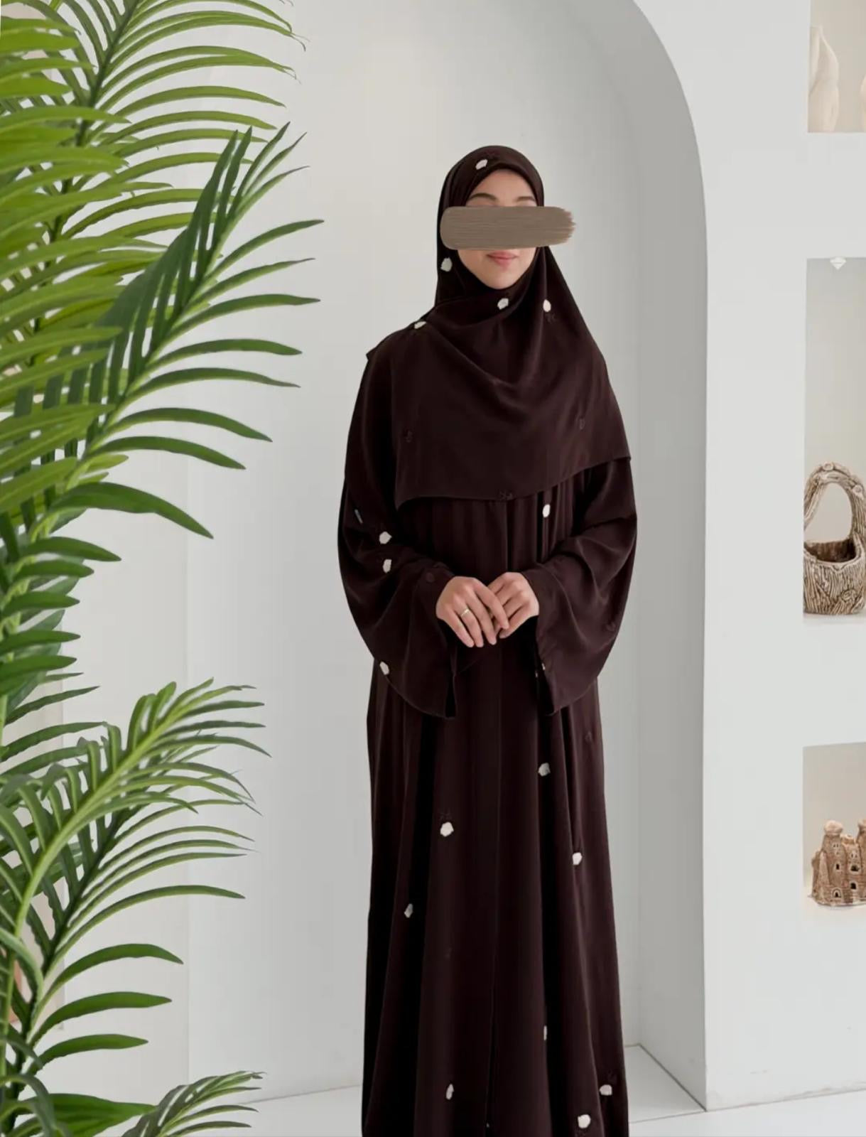 Gülce Nakışlı Abaya+Şal- Acı kahve Gül ÖN SİPARİŞ ÜRÜNÜMÜZDÜR