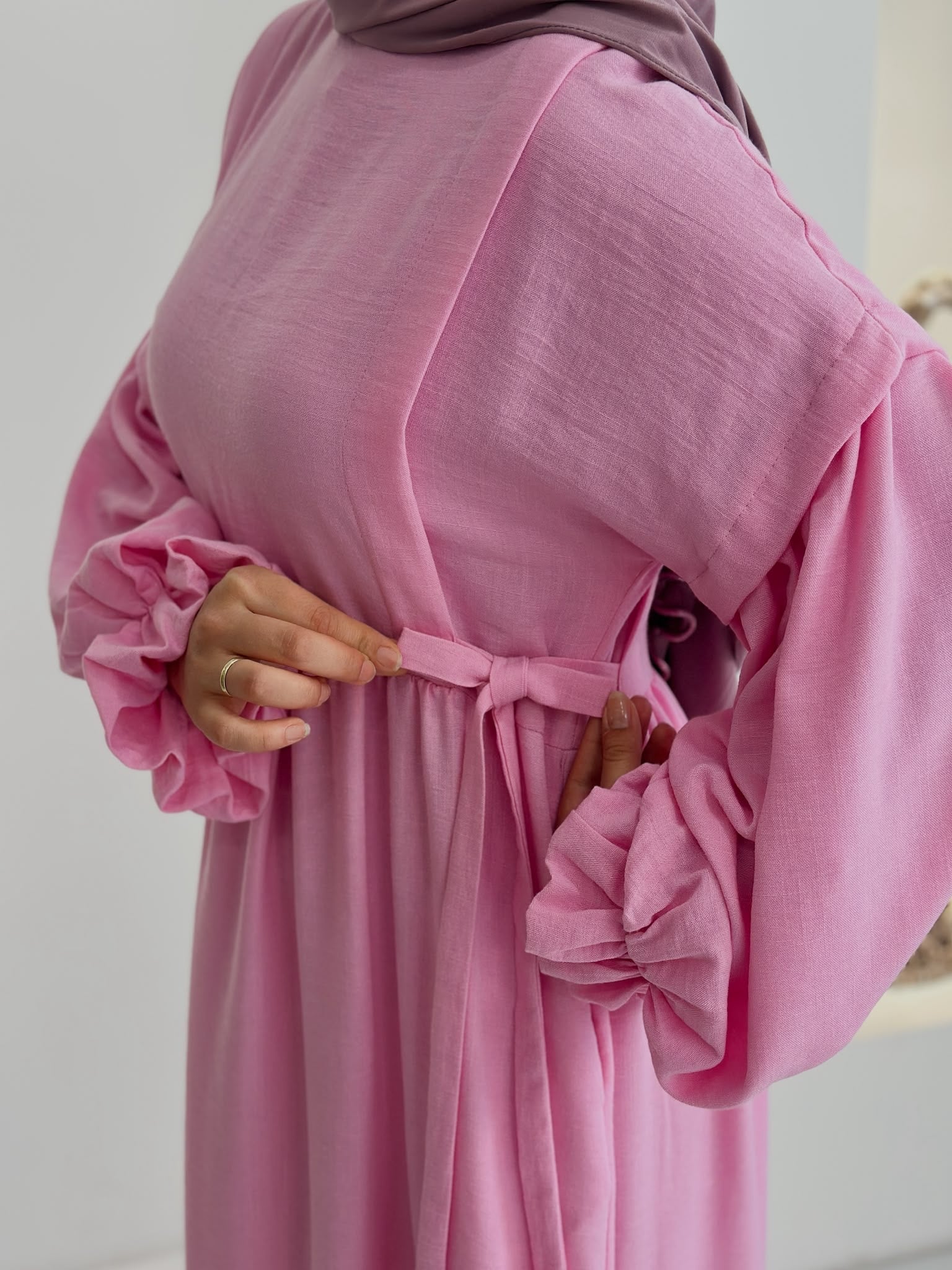 Keten Vintage Elbise Pembe ÖN SİPARİŞ ÜRÜNÜMÜZDÜR