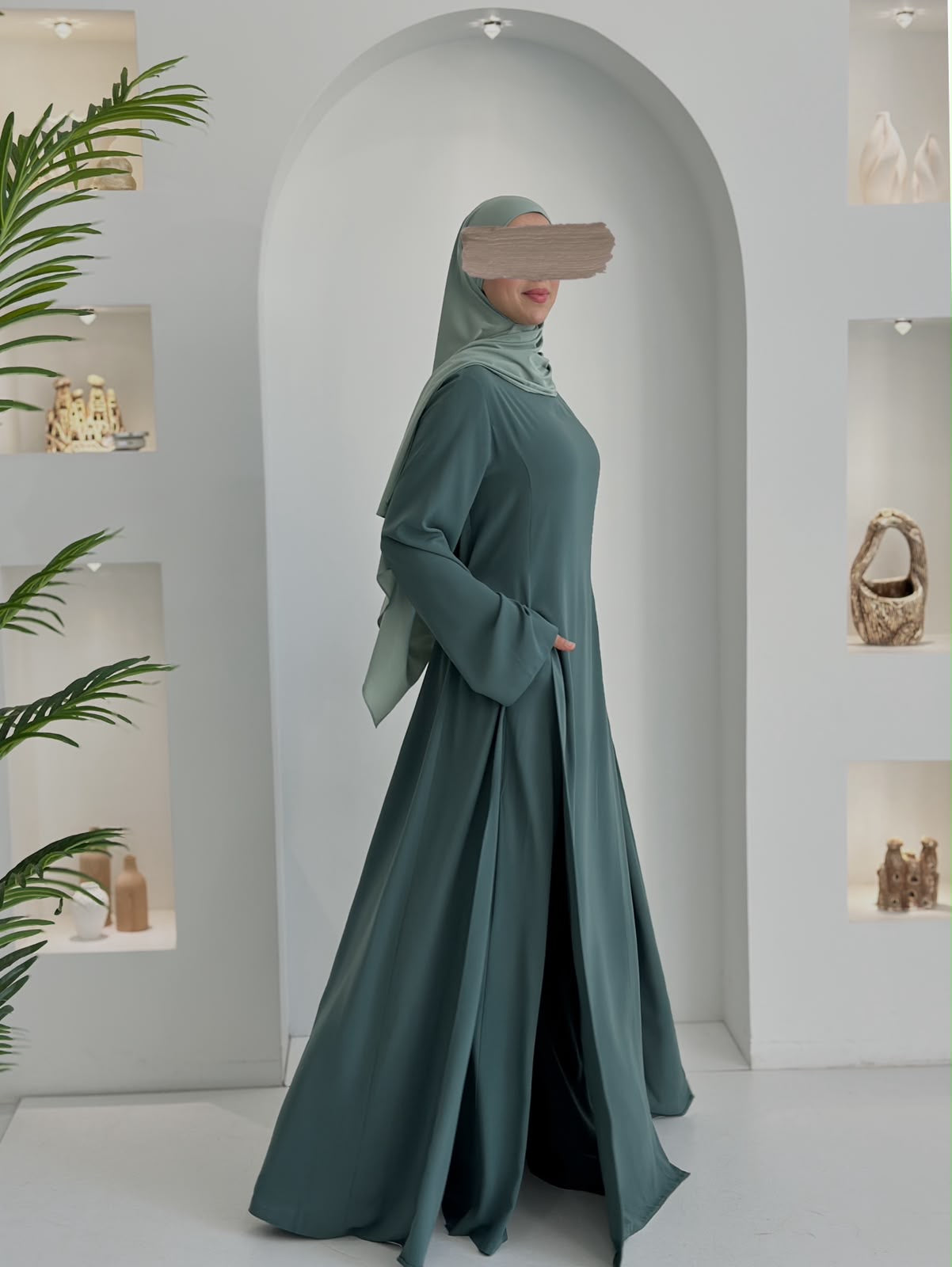 Yeni Model Pantolonlu Takım Su Yeşili Şalsız