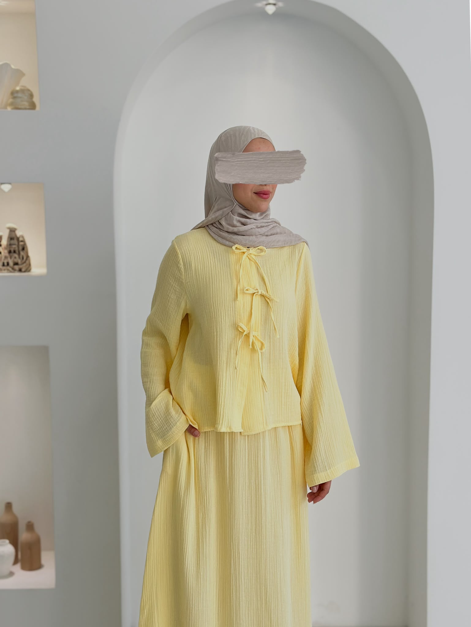 Muslin Etek Takım Sarı Şalsız  ÖN SİPARİŞ ÜRÜNÜMÜZDÜR