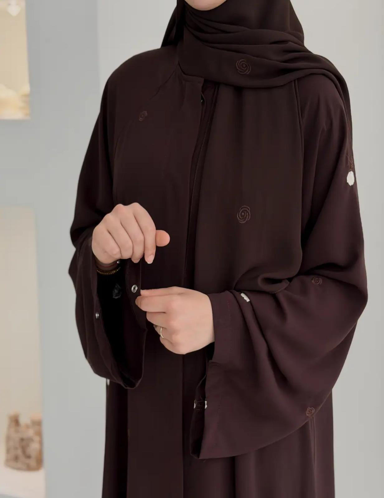 Gülce Nakışlı Abaya+Şal- Acı kahve Gül ÖN SİPARİŞ ÜRÜNÜMÜZDÜR