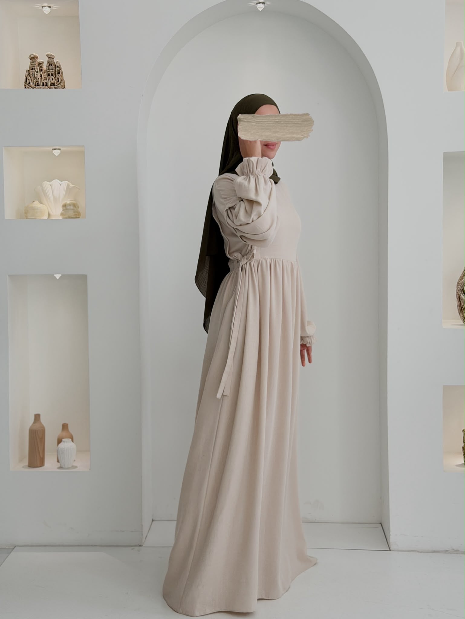Keten Vintage Elbise Bej ÖN SİPARİŞ ÜRÜNÜMÜZDÜR