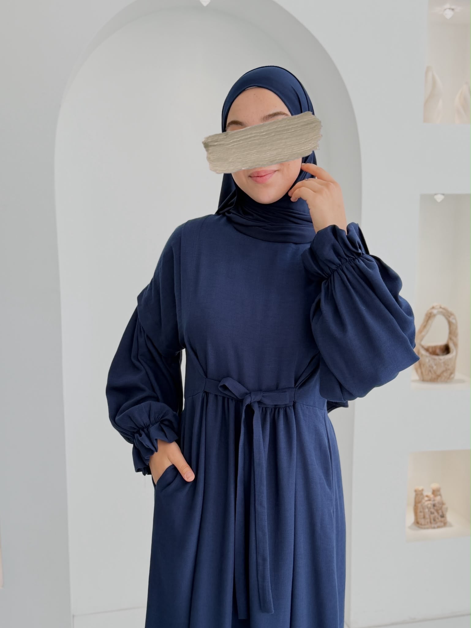 Keten Vintage Elbise Lacivert ÖN SİPARİŞ ÜRÜNÜMÜZDÜR
