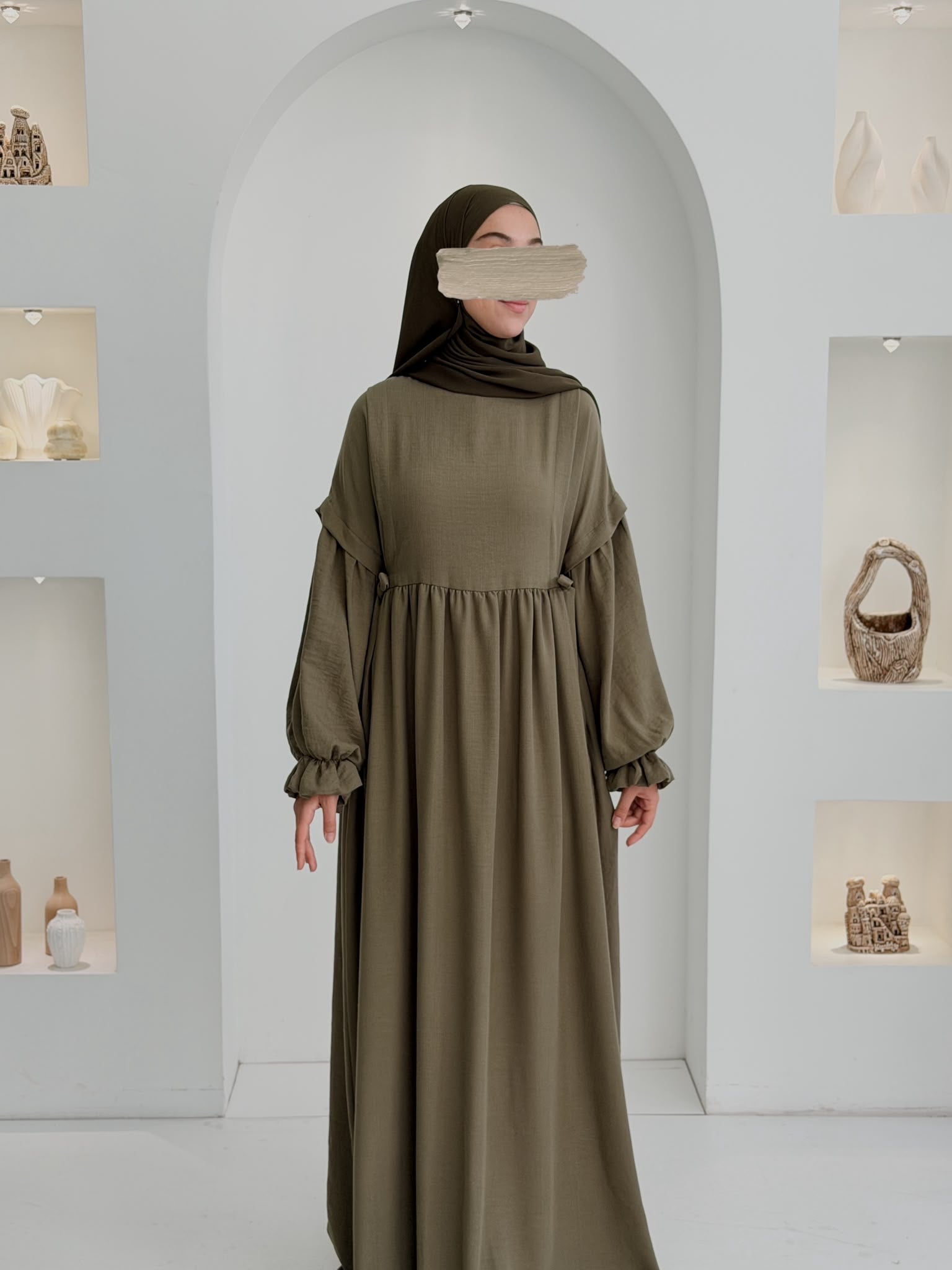 Keten Vintage Elbise Haki ÖN SİPARİŞ ÜRÜNÜMÜZDÜR