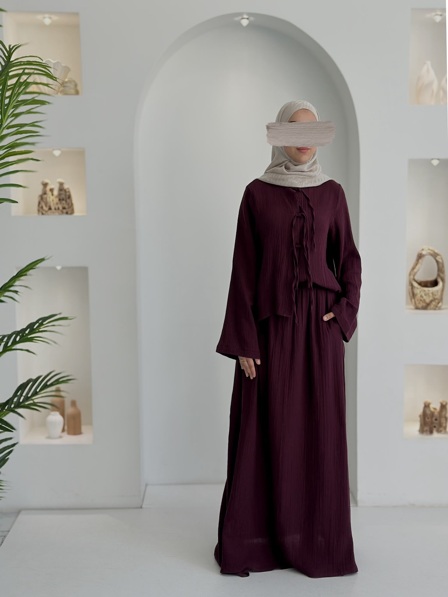 Muslin Etek Takım Mürdüm Şalsız