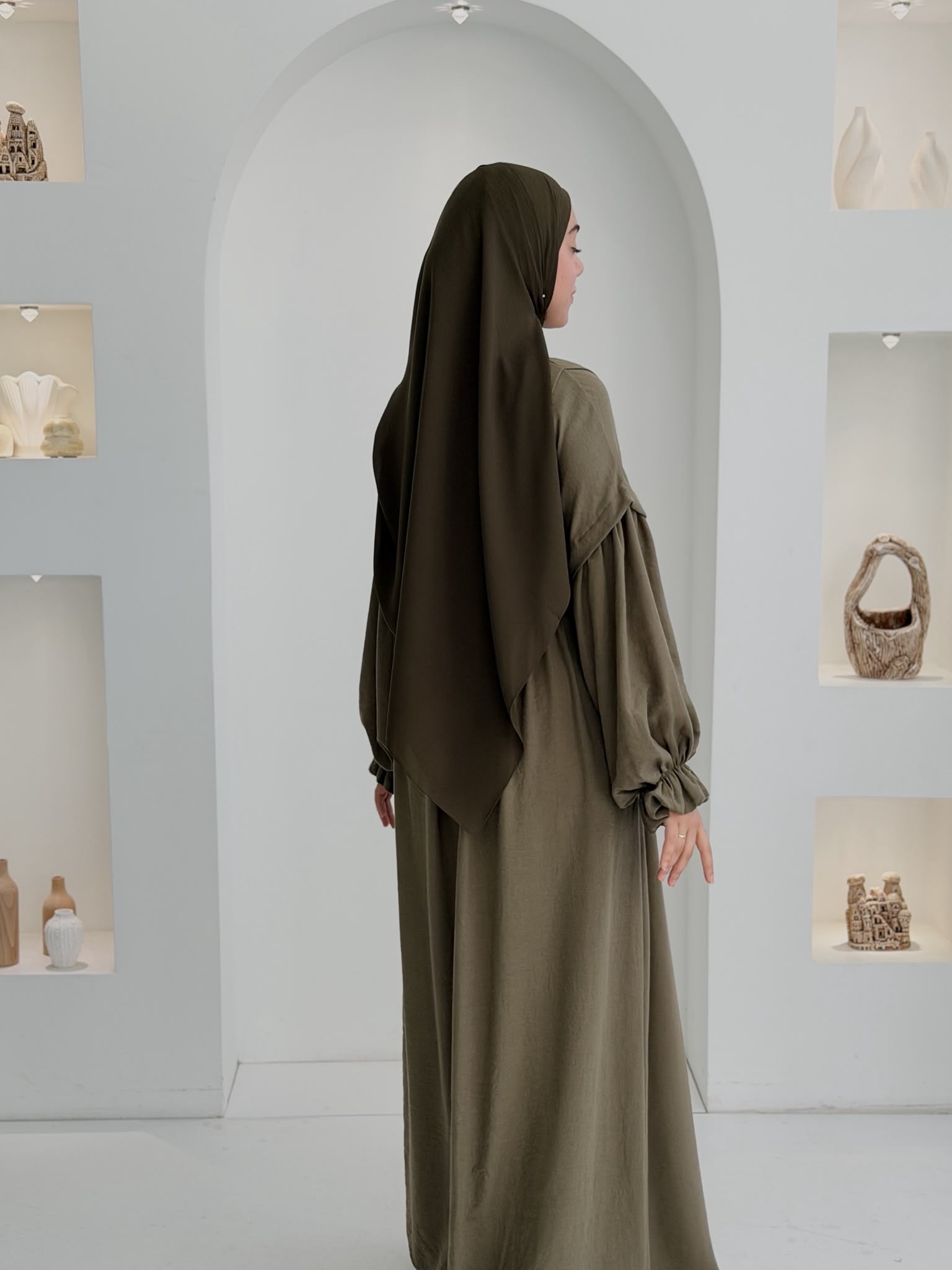 Keten Vintage Elbise Haki ÖN SİPARİŞ ÜRÜNÜMÜZDÜR