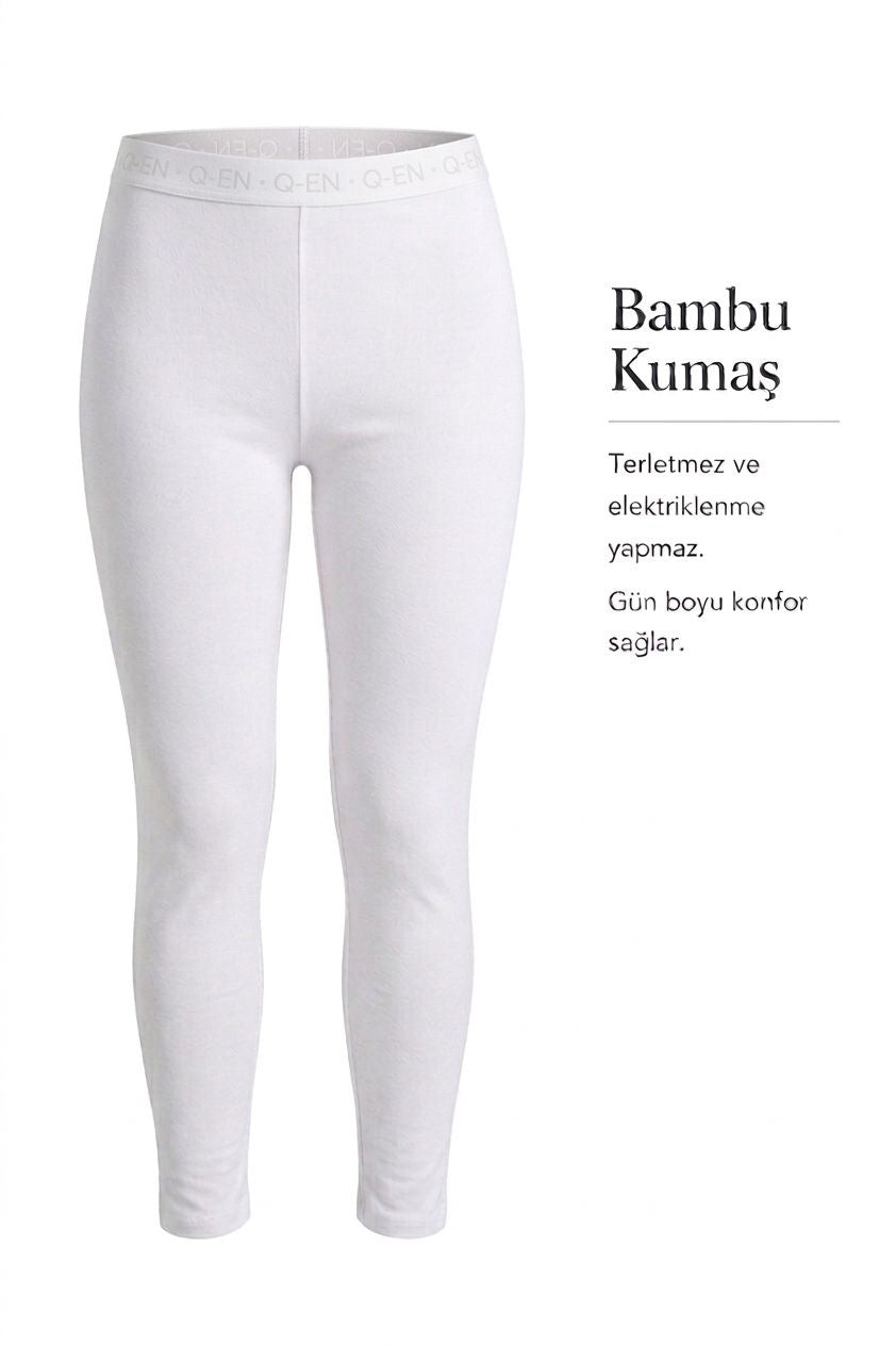 Bambu Uzun Tayt -Beyaz