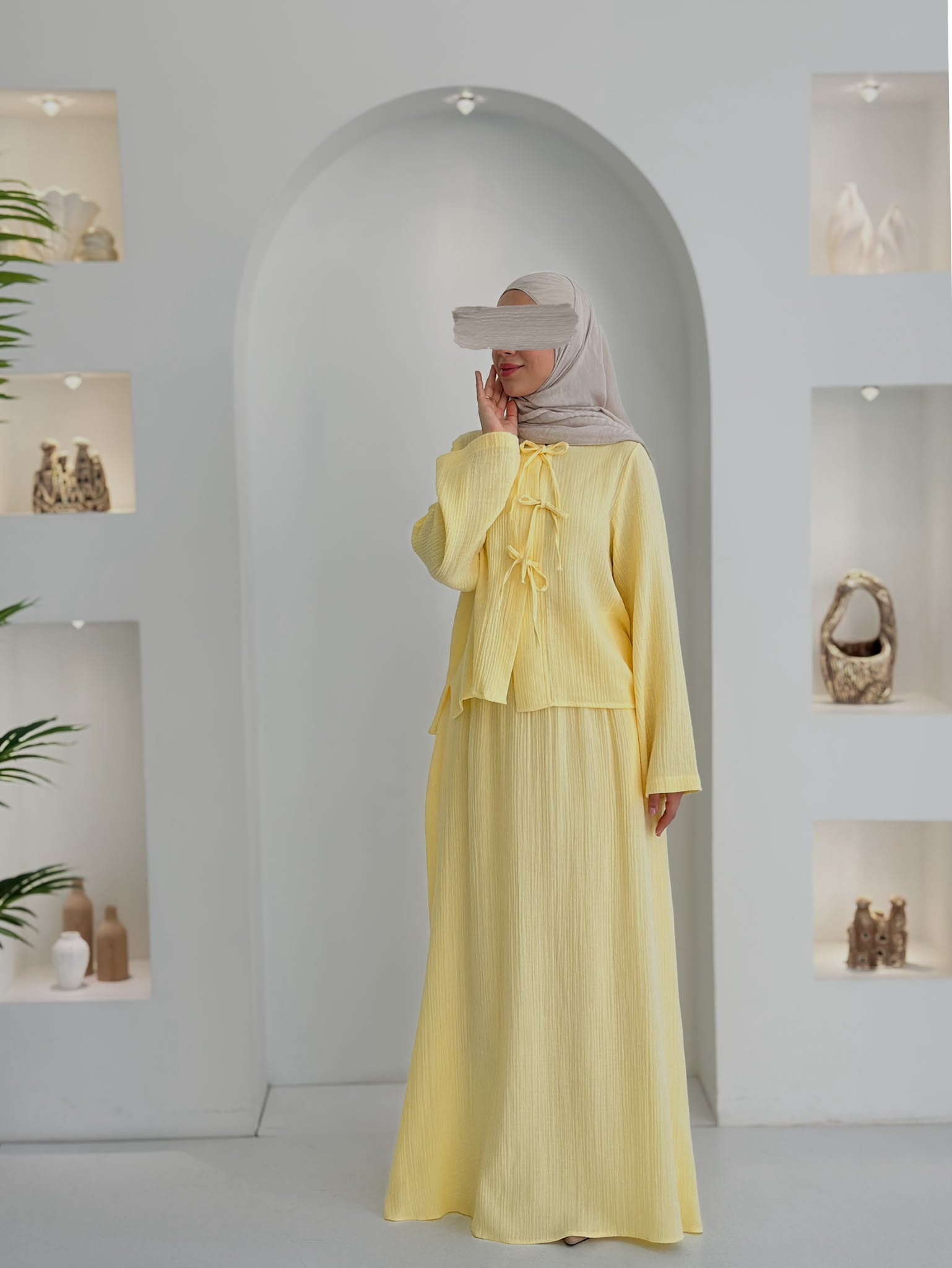 Muslin Etek Takım Sarı Şalsız  ÖN SİPARİŞ ÜRÜNÜMÜZDÜR