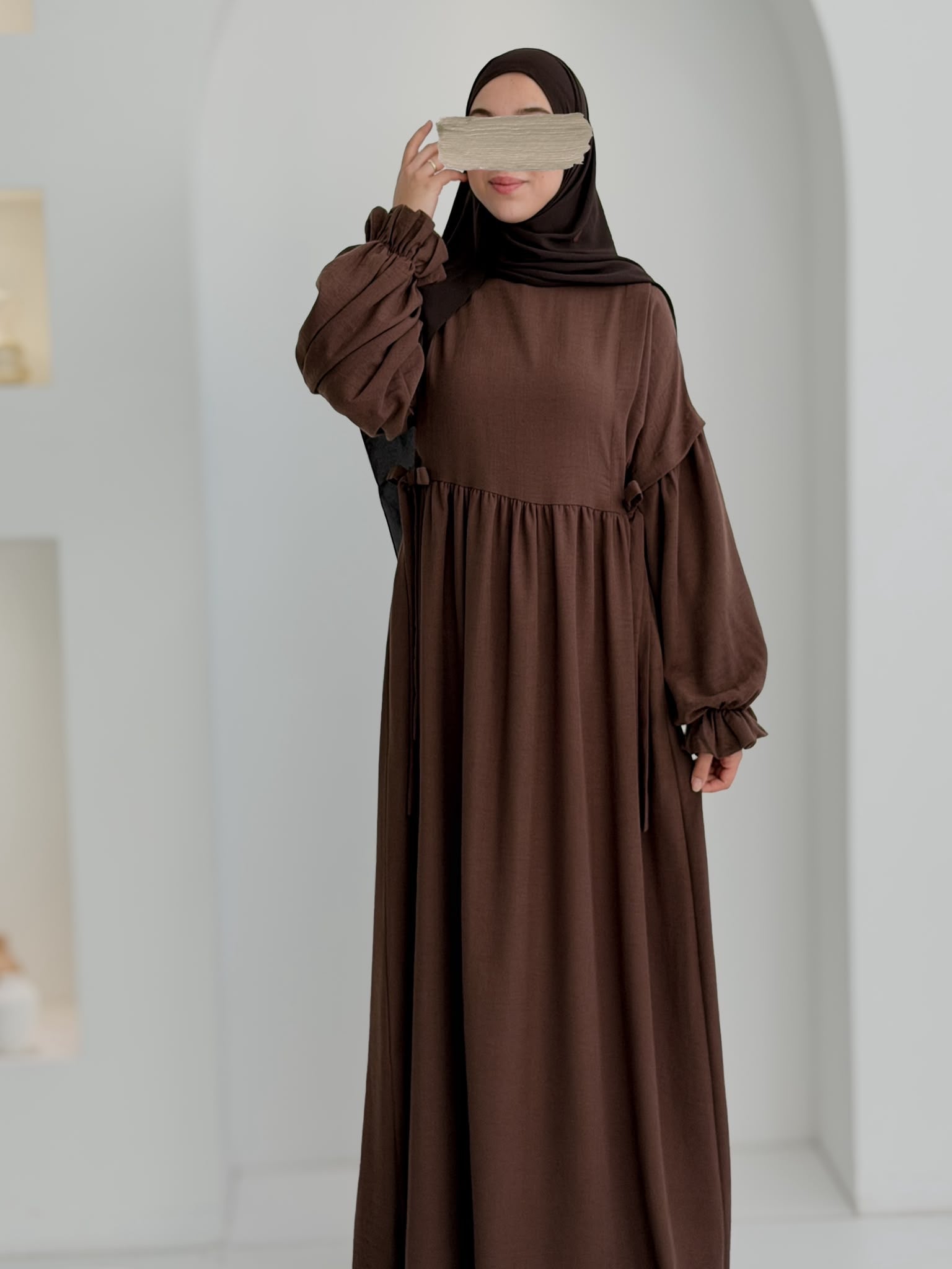 Keten Vintage Elbise Kahverengi ÖN SİPARİŞ ÜRÜNÜMÜZDÜR