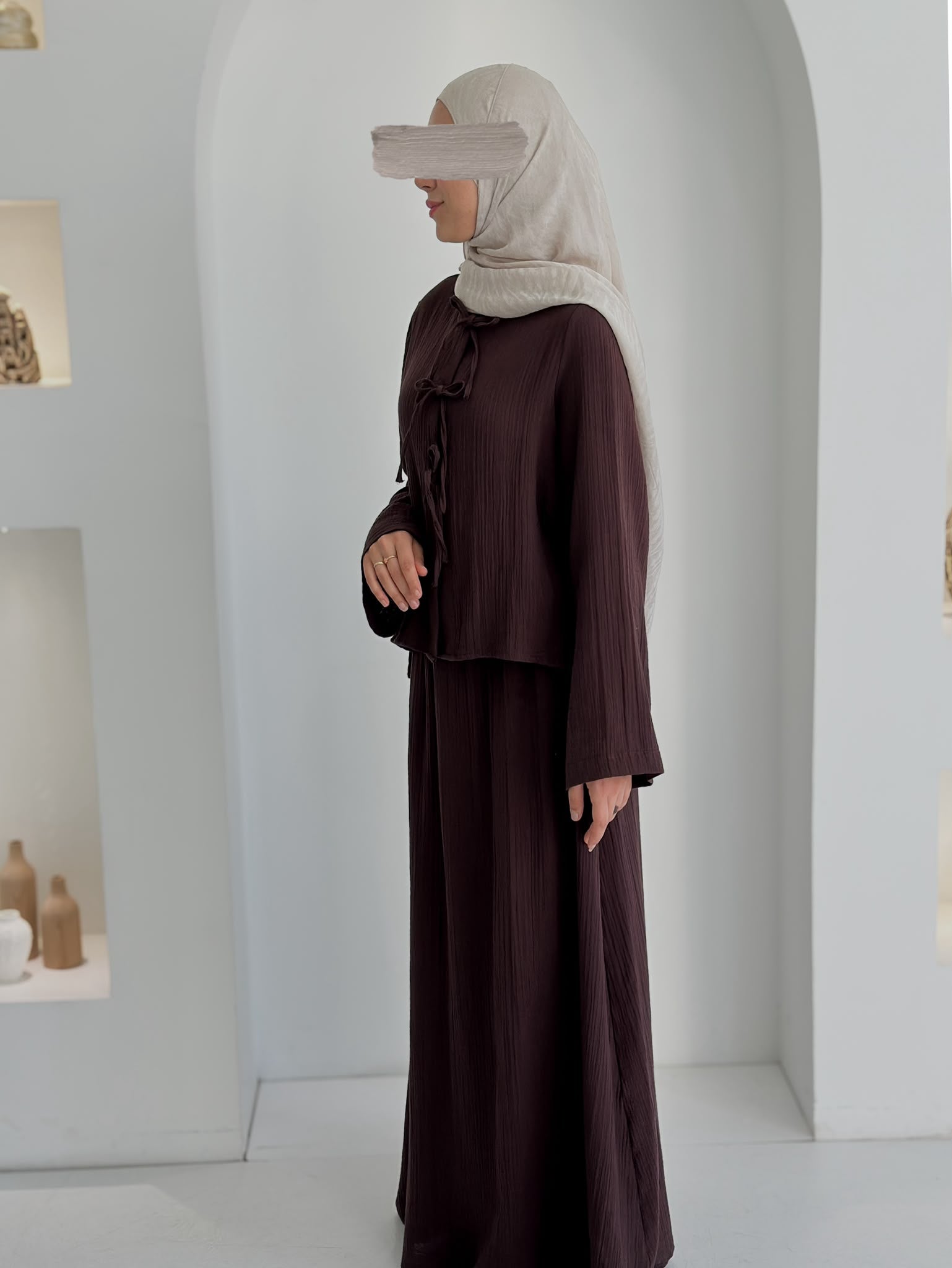 Muslin Etek Takım Acı Kahve Şalsız ÖN SİPARİŞ ÜRÜNÜMÜZDÜR