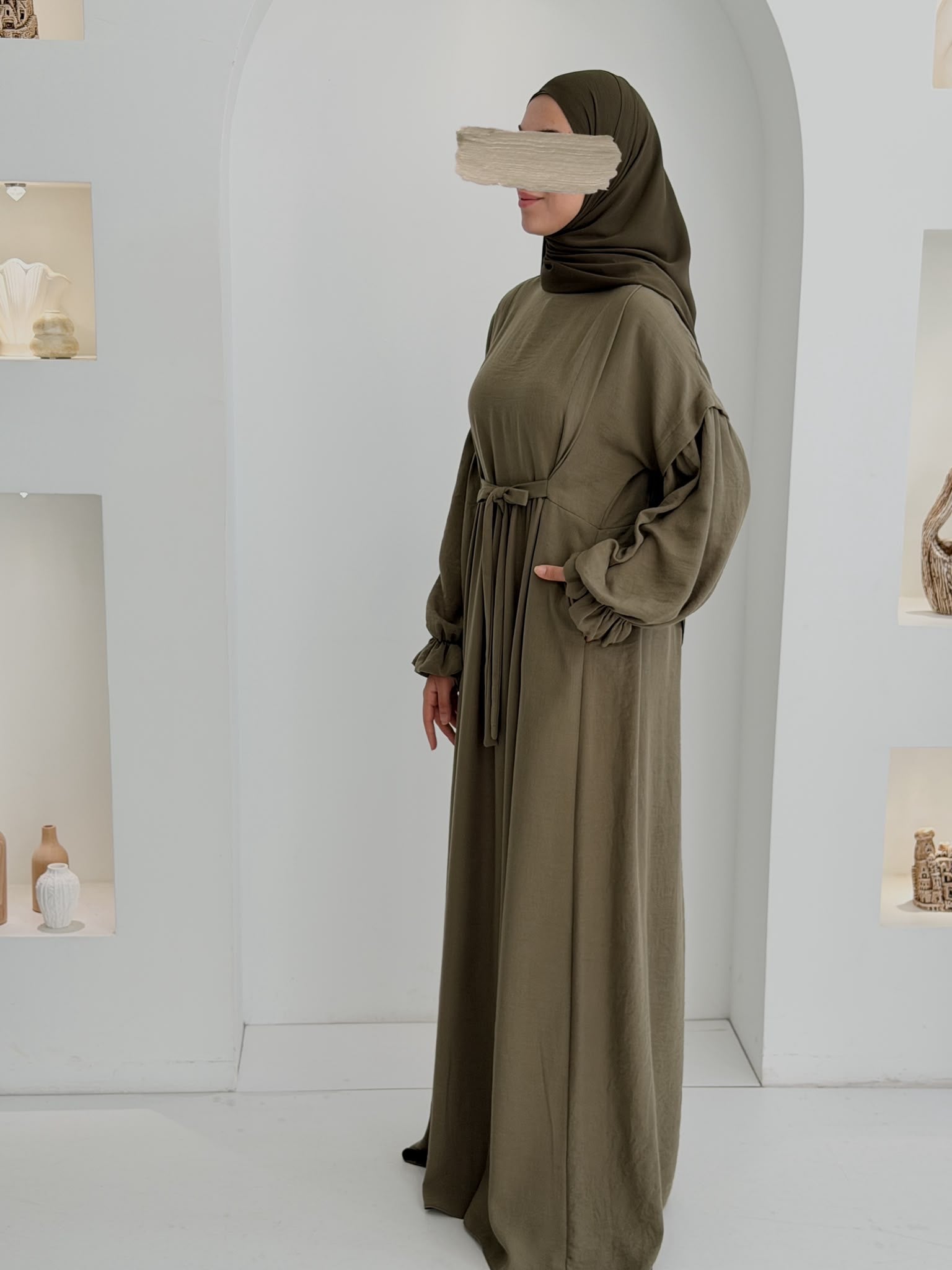 Keten Vintage Elbise Haki ÖN SİPARİŞ ÜRÜNÜMÜZDÜR