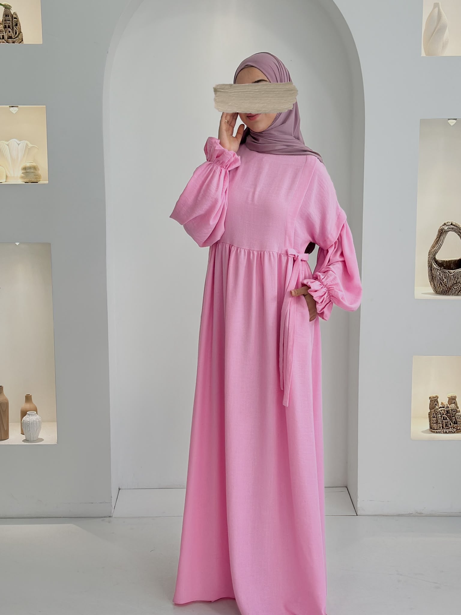 Keten Vintage Elbise Pembe ÖN SİPARİŞ ÜRÜNÜMÜZDÜR