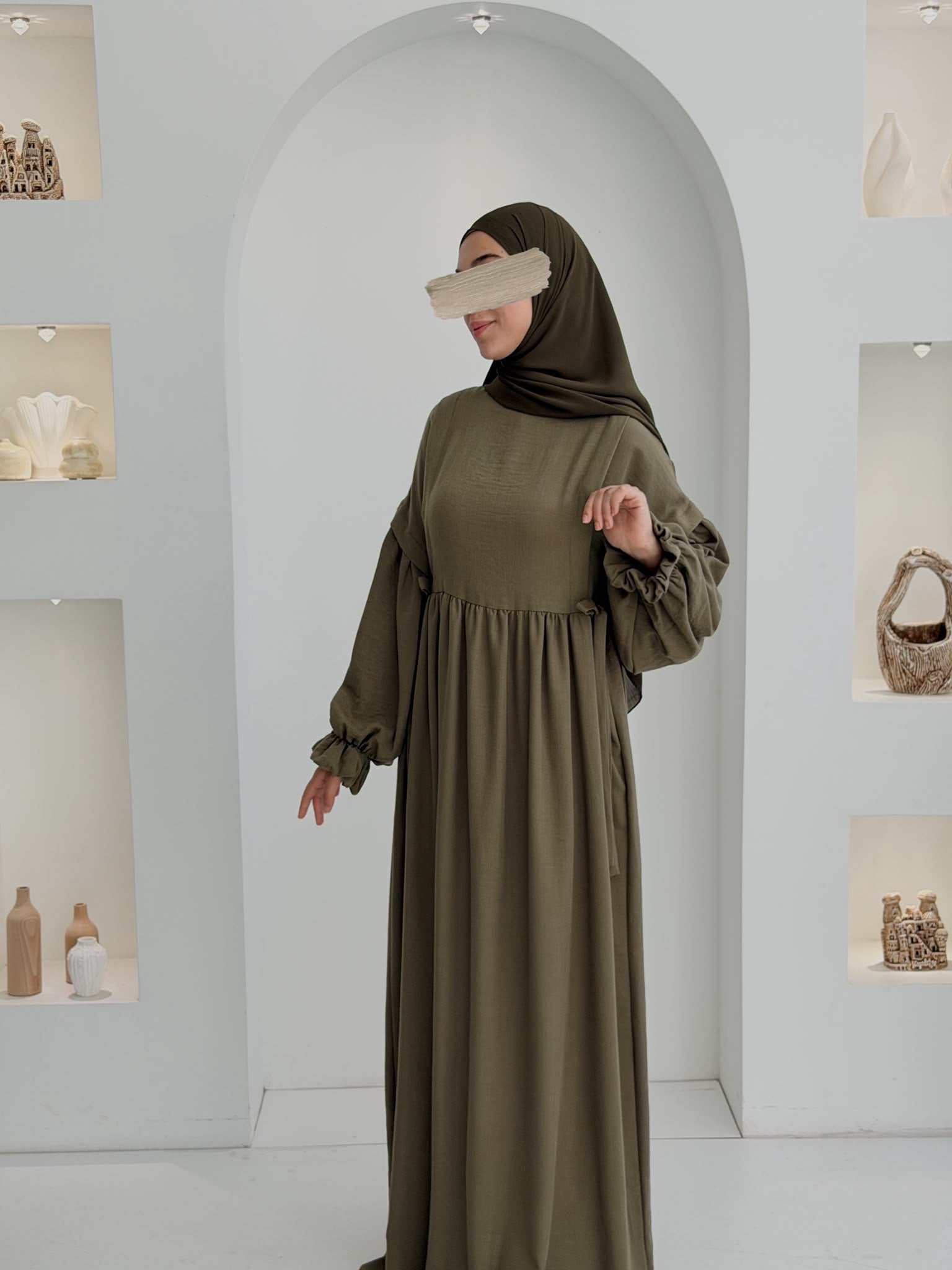 Keten Vintage Elbise Haki ÖN SİPARİŞ ÜRÜNÜMÜZDÜR