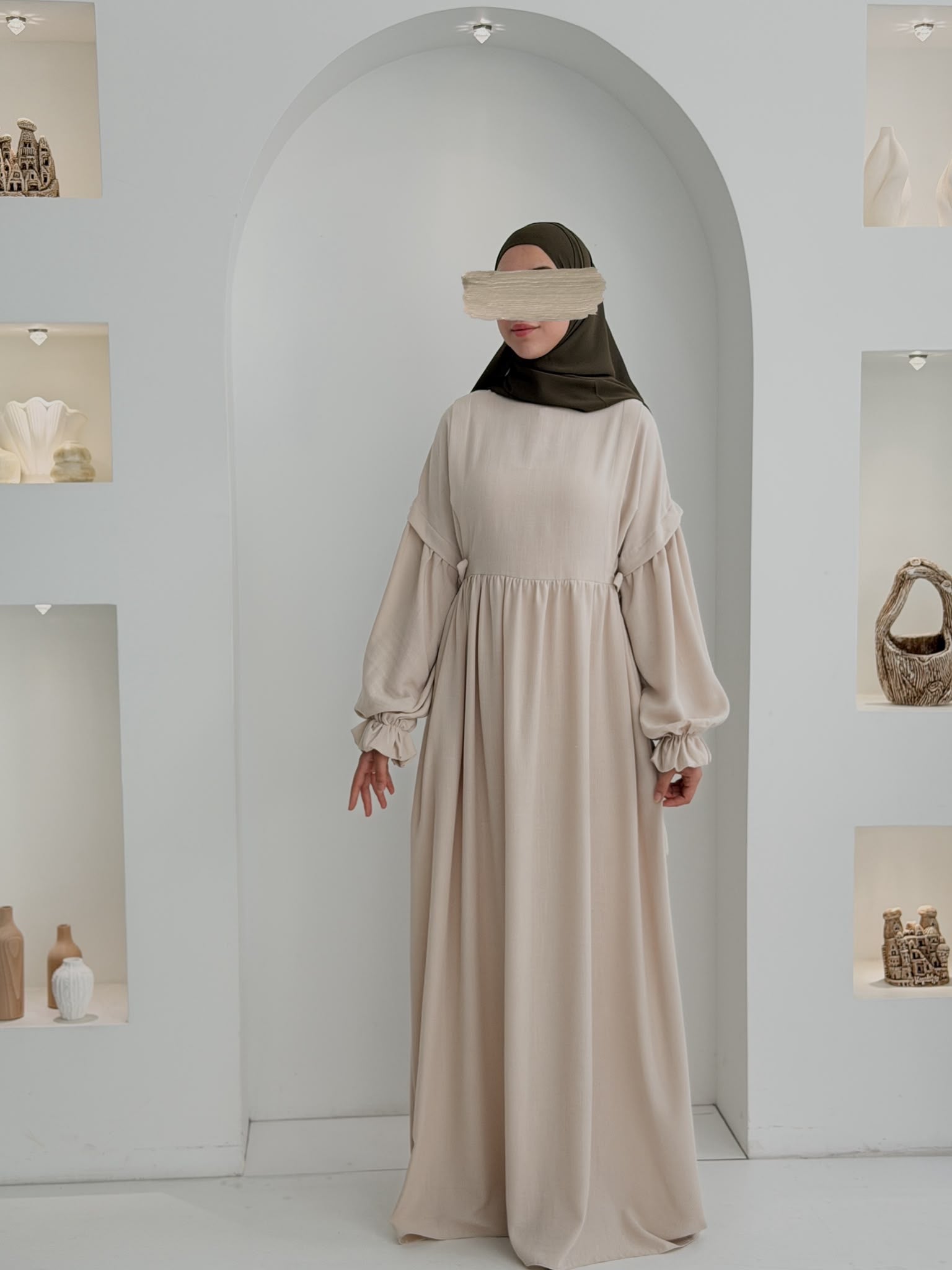 Keten Vintage Elbise Bej ÖN SİPARİŞ ÜRÜNÜMÜZDÜR