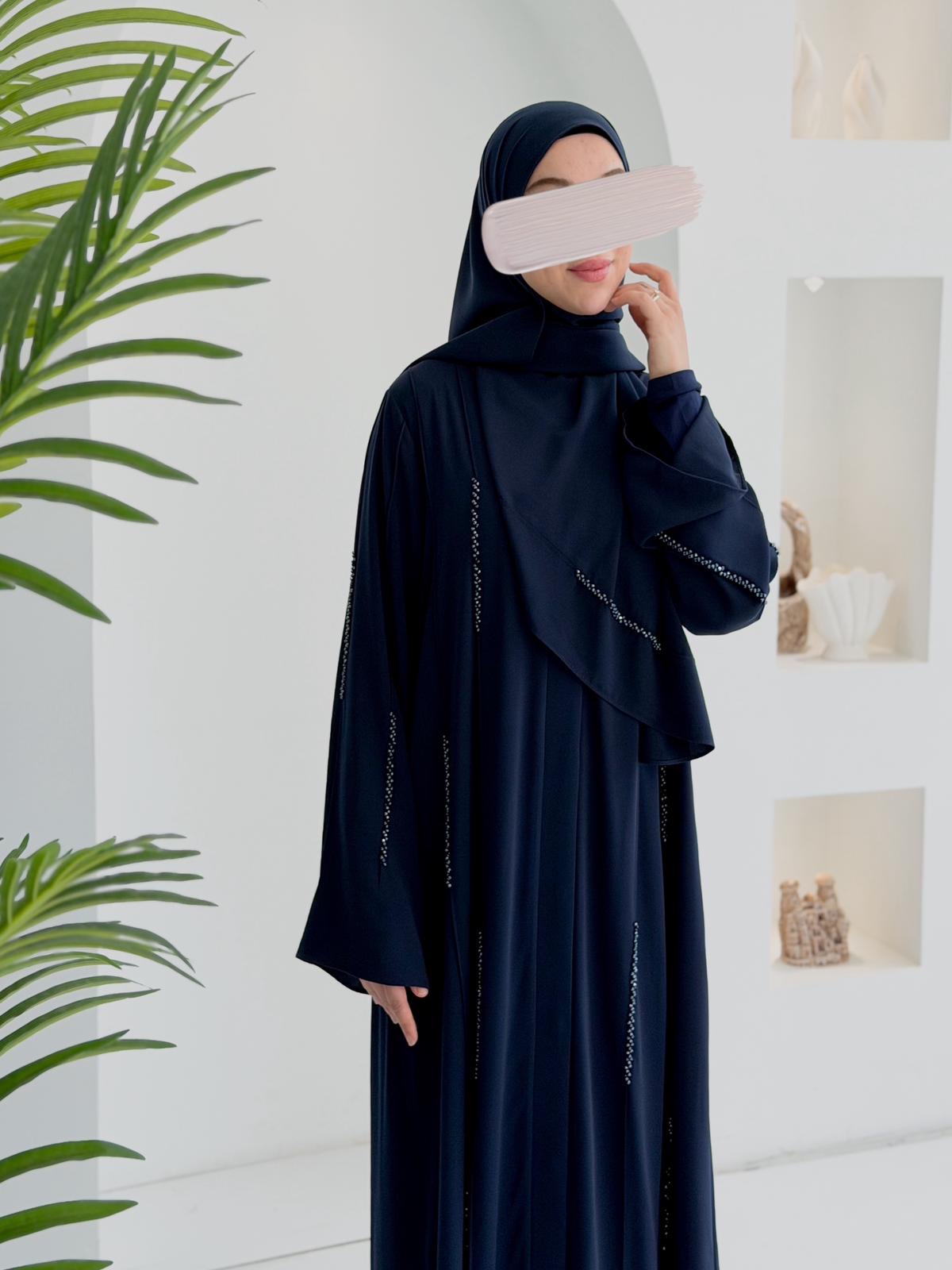 Başak Premium Abaya Takım-Lacivert