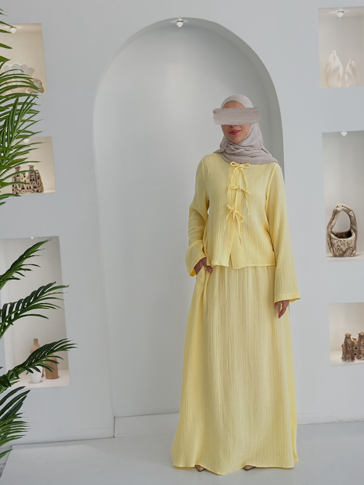 Muslin Etek Takım Sarı Şalsız  ÖN SİPARİŞ ÜRÜNÜMÜZDÜR
